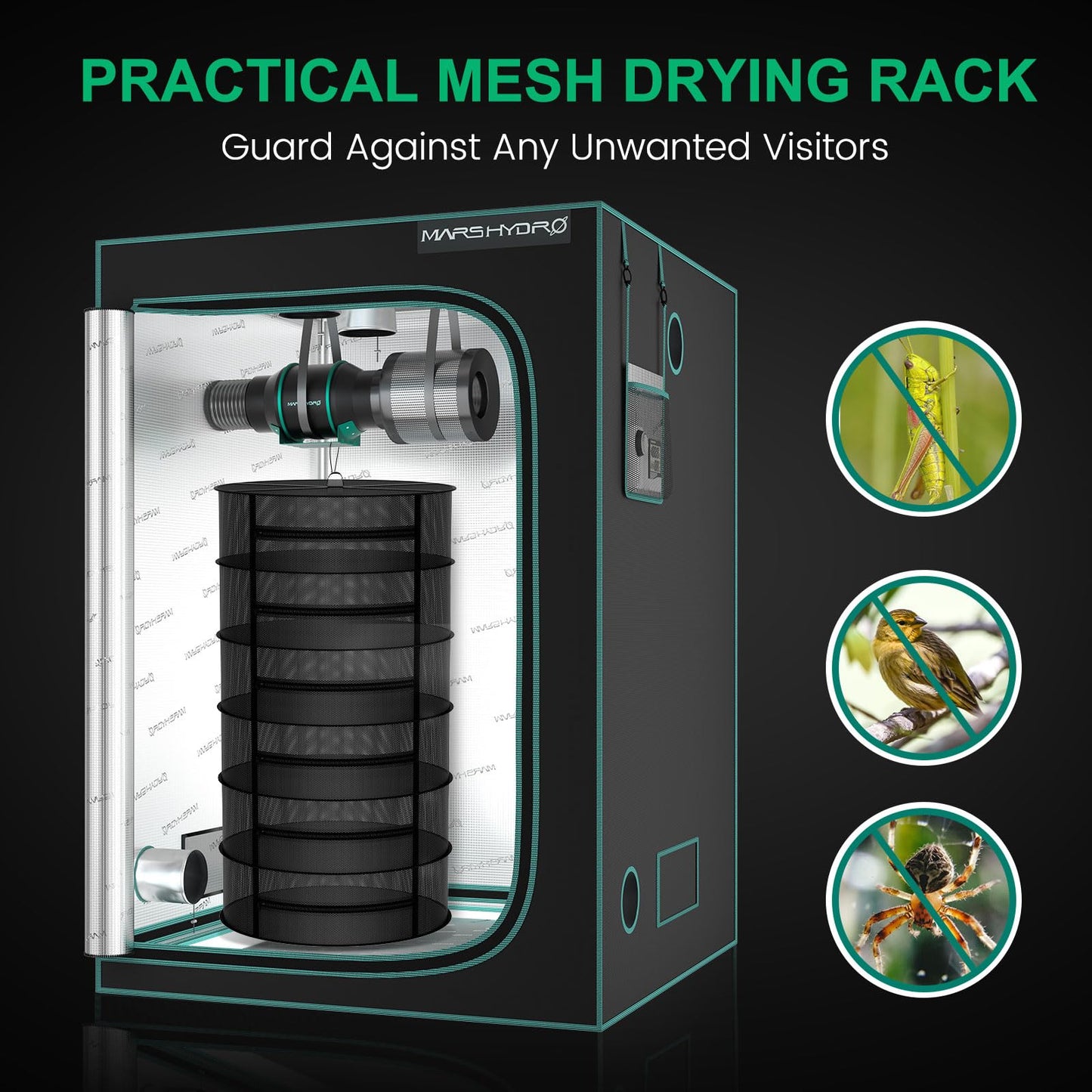 MARS HYDRO Herb Drying Rack, 2 ft 4 Layers Hanging Mesh Plant Racks with Zipper, Grow Tent Drying Rack for Herbs, Flowers, Seeds