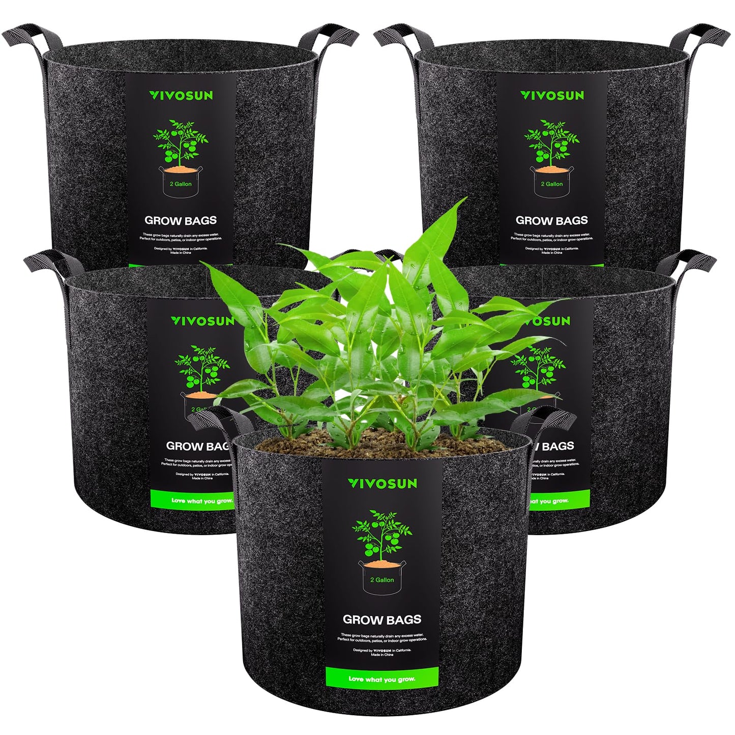 VIVOSUN 5-Pack 3 Gallon Plant Grow Bags Heavy Duty Thickened Nonwoven Fabric Pots with Handles