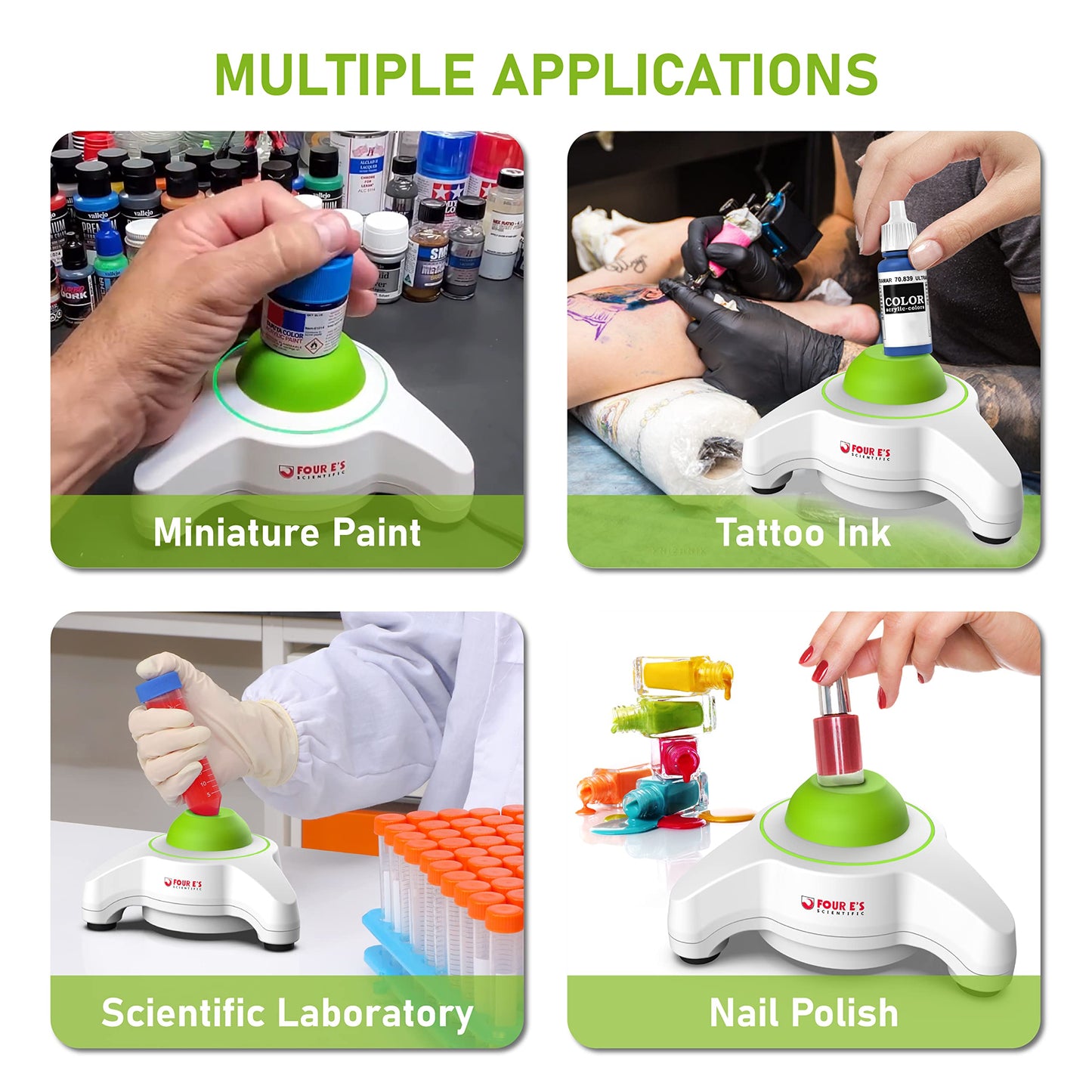 FOUR E'S SCIENTIFIC Vortex Mixer 5600rpm, Paint Mixer Touch Function, Mini Lab Vortex Shaker with an Extra Silicone Cap for Acrylic Miniature Model Paints Nail Polish Ink