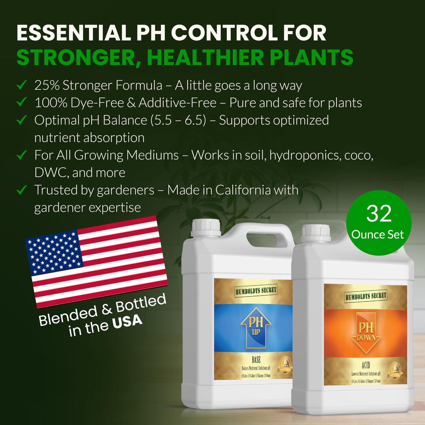 Humboldts Secret pH Up and pH Down Control Kit | Liquid Nutrient Solution Balancer for Plants | for Soil, Hydroponic, Coco, and DWC Systems | Supports Nutrient Absorption and Growth | 32 Ounce