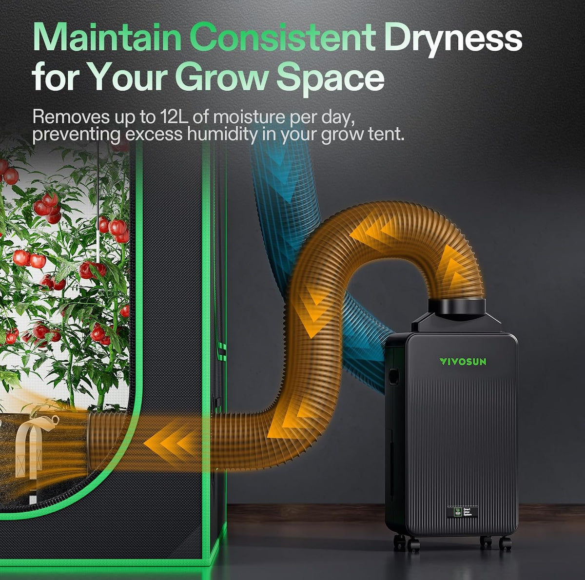 VIVOSUN AeroDrain D12 Smart Dehumidifier Up to 12L/day for Grow Tents