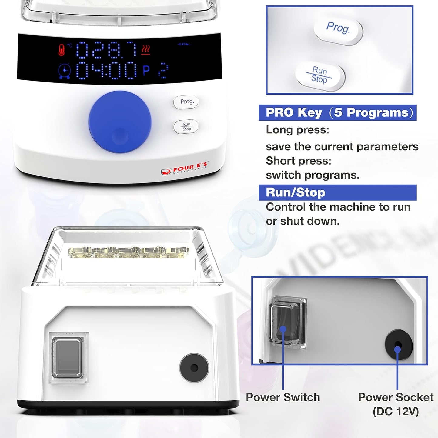 FOUR E'S SCIENTIFIC Mini Digital Dry Bath Incubator with Clear Lid, 15 x 1.5ml Heating Block with Timing Control, Up to 212℉/100℃, ± 0.5°C Accuracy