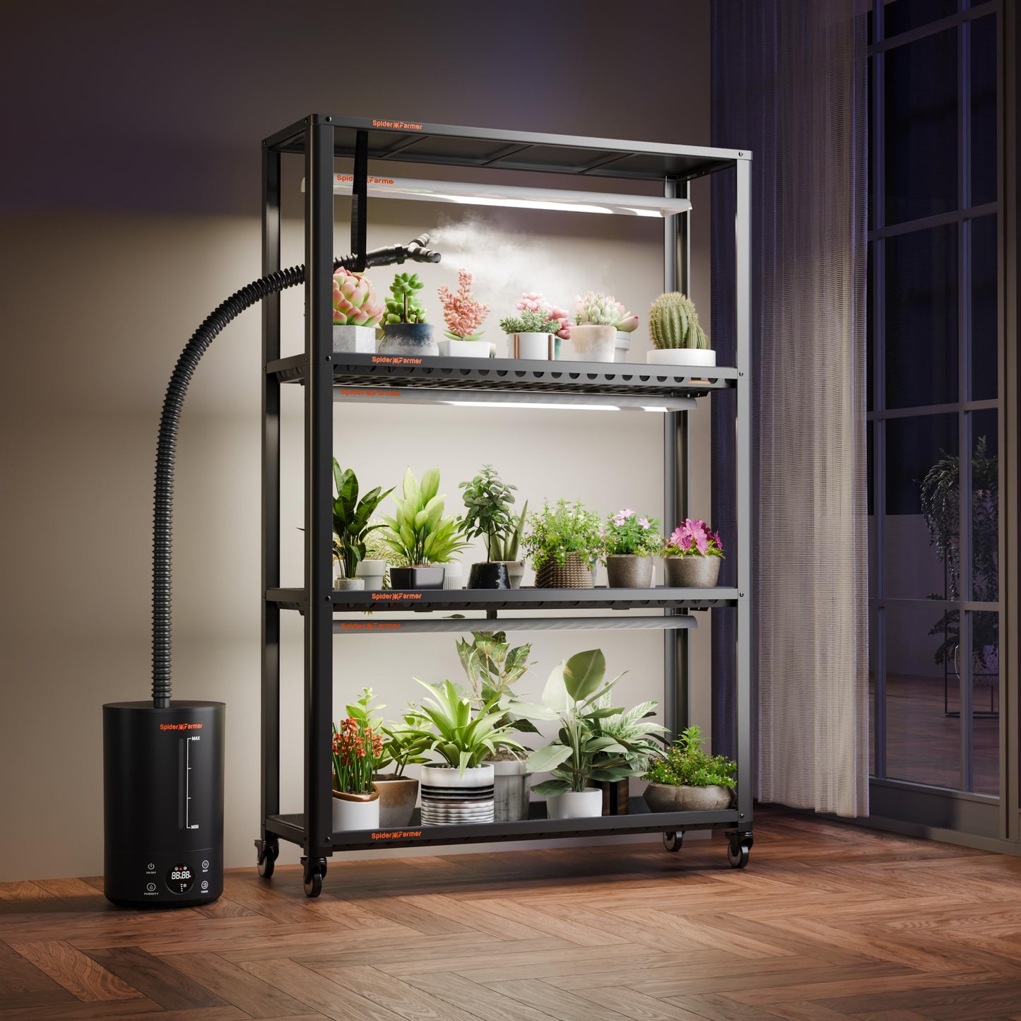 Spider Farmer 16L/4.2Gal Humidifier 1400ML/H Output for Grow Tent 2000 Sq.ft Large Room Plant Multi Extendable Hoses Splicing and Humidity Sensor Probe Cool Mist Quiet for Bedroom Greenhouse Indoor