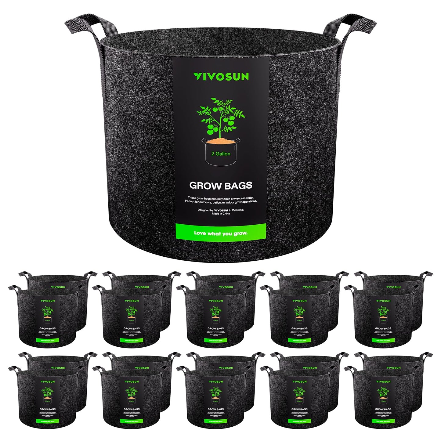 VIVOSUN 20-Pack 7 Gallon Grow Bags, Heavy Duty Thickened Nonwoven Fabric Pots with Handles for Flowers Fruits and Vegetables Black