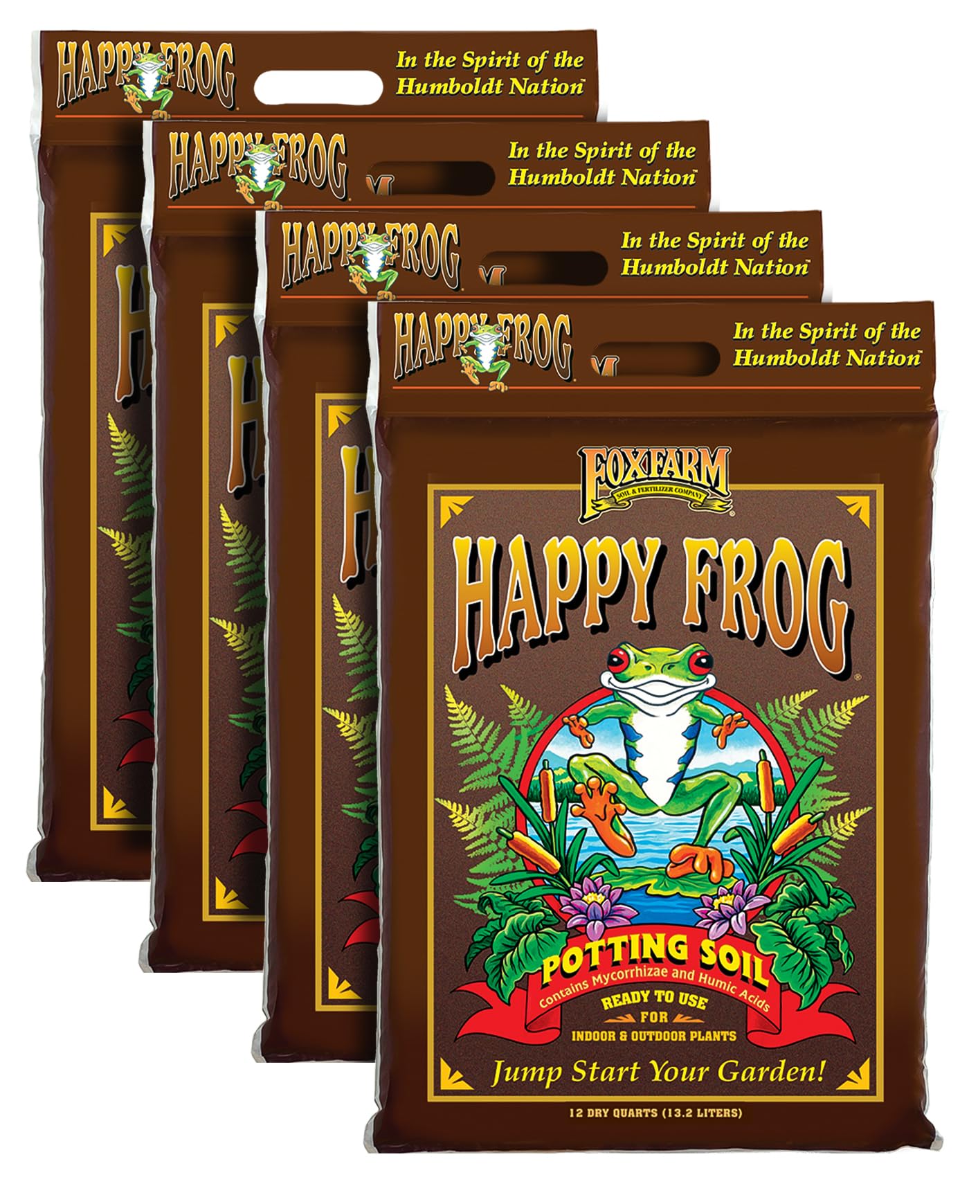 FoxFarm Happy Frog Potting Soil, 12qt – for Indoor/Outdoor Container Plants, Improves Root Efficiency, pH Adjusted for Optimal Nutrient Uptake – Contains Microbes and Humic Acids (Pack of 4)