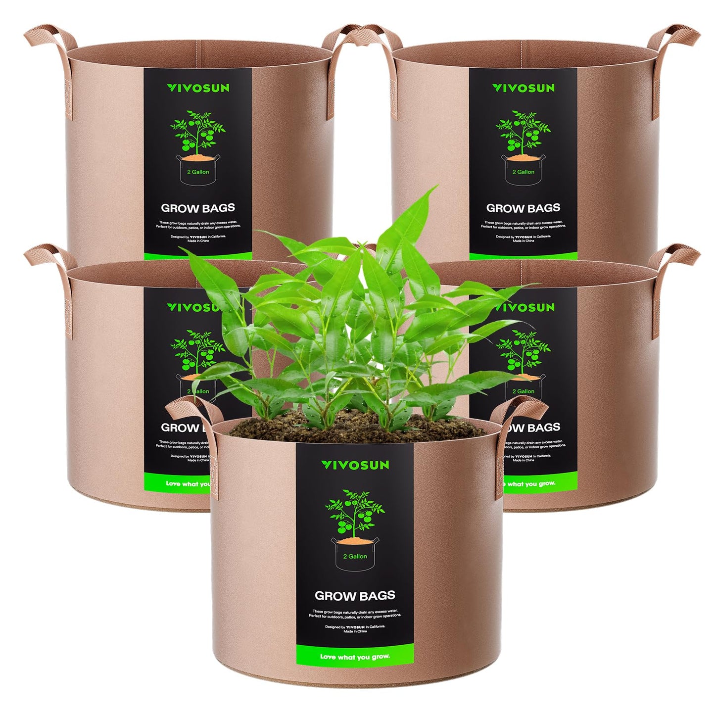 VIVOSUN 5-Pack 3 Gallon Plant Grow Bags Heavy Duty Thickened Nonwoven Fabric Pots with Handles