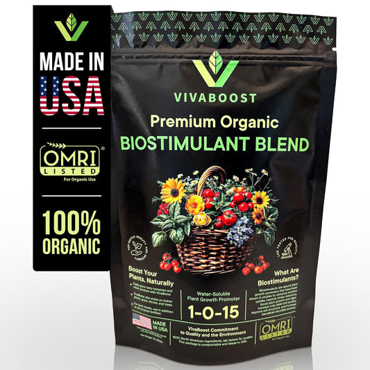 Organic Fertilizer - VivaBoost Premium Organic Biostimulant Blend, Nutrients, Plant Food, Made in USA and OMRI Listed, 1lb