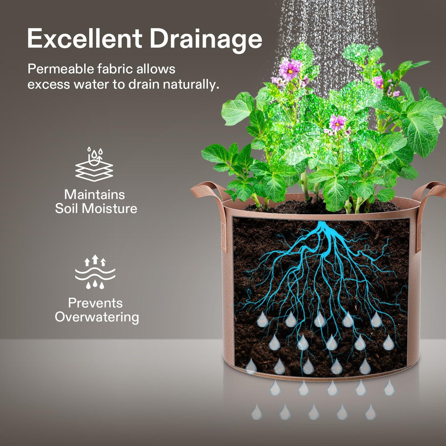 VIVOSUN 5-Pack 5 Gallon Grow Bags Heavy Duty 300G Thickened Nonwoven Plant Fabric Pots with Handles