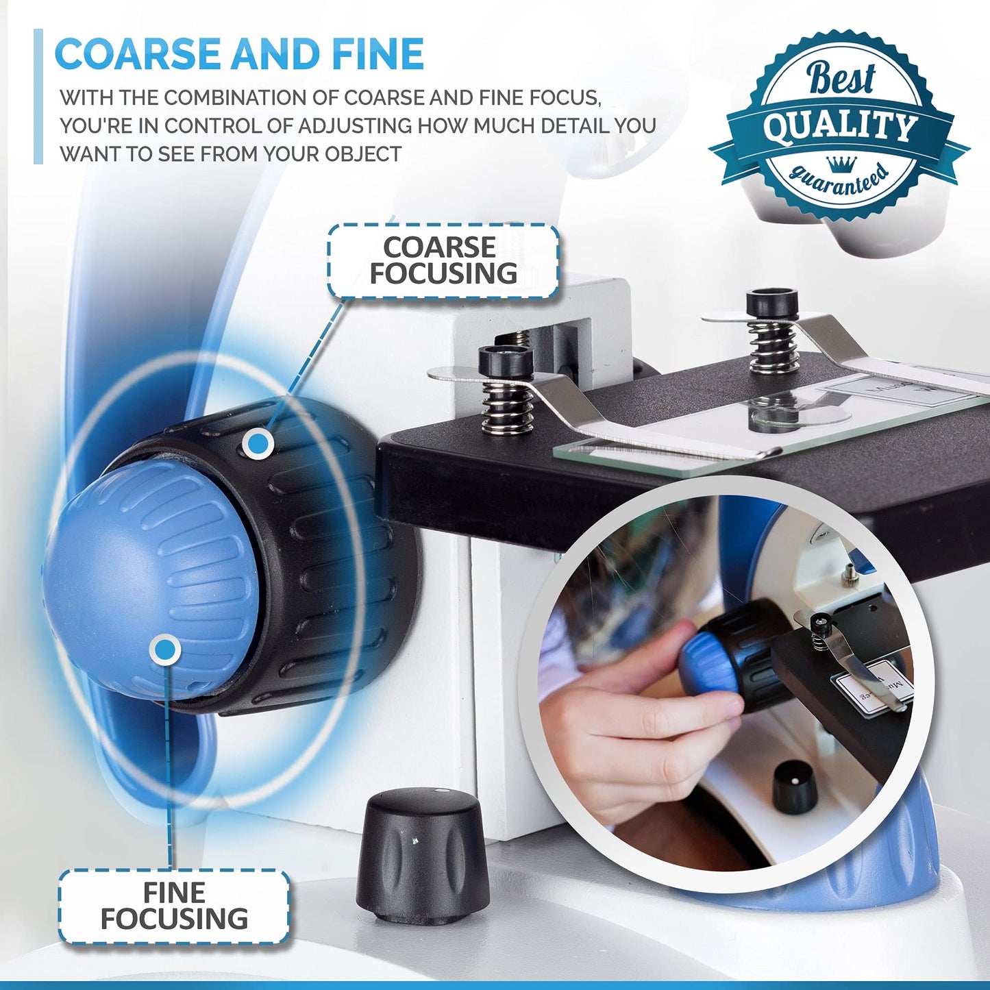 AmScope M162C-2L-PB10-WM"Awarded 2018 Best Students and Kids Microscope Kit" - 40X-1000X Dual Light All Metal Microscope with Slides and Microscope Book, Blue