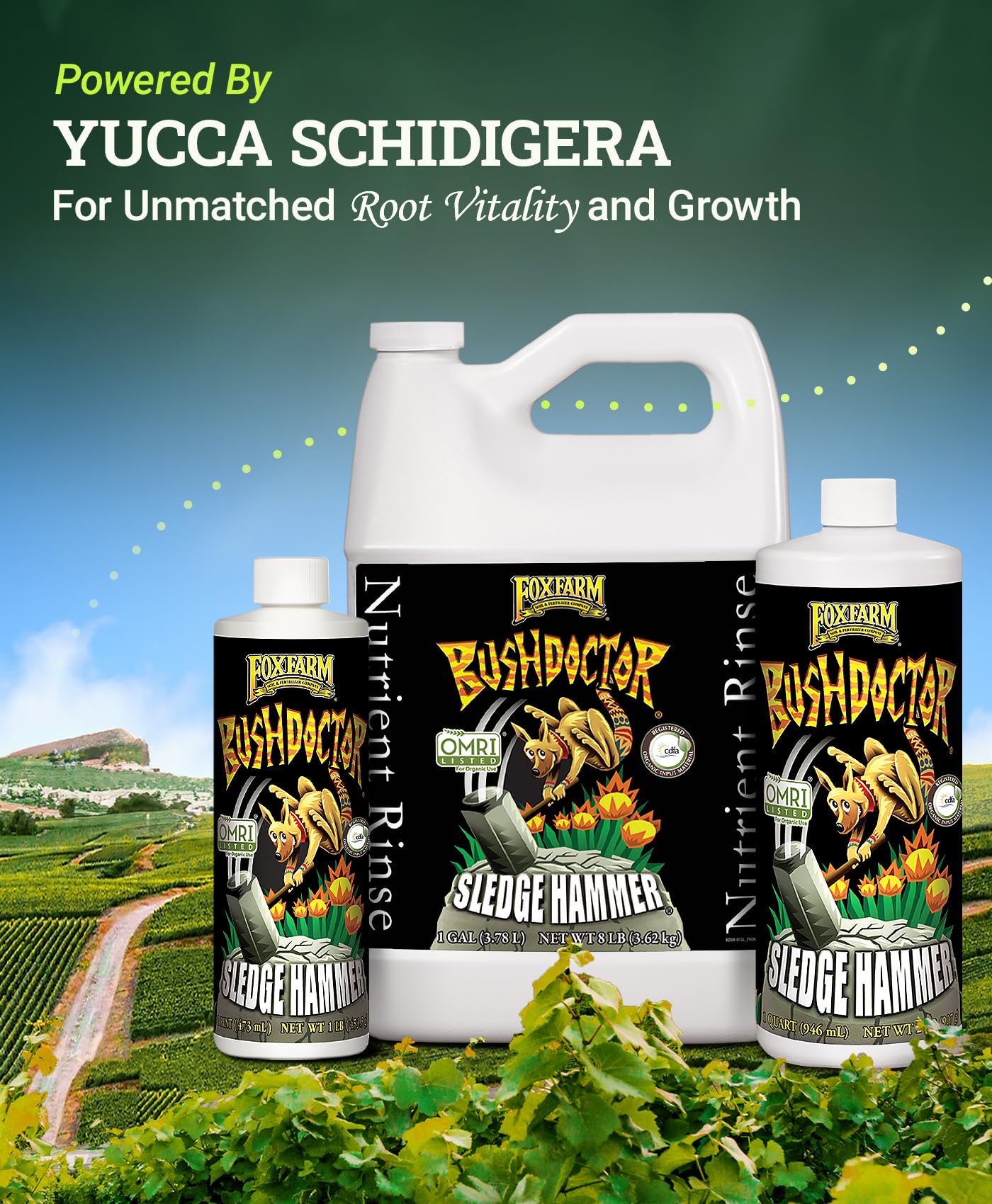 FoxFarm BushDoctor Sledgehammer - Rinse Formula with Yucca Saponin, Clears Fertilizer Buildup, Enhances Root Moisture Absorption - Perfect for Hydroponic and Soil Application (Quart)