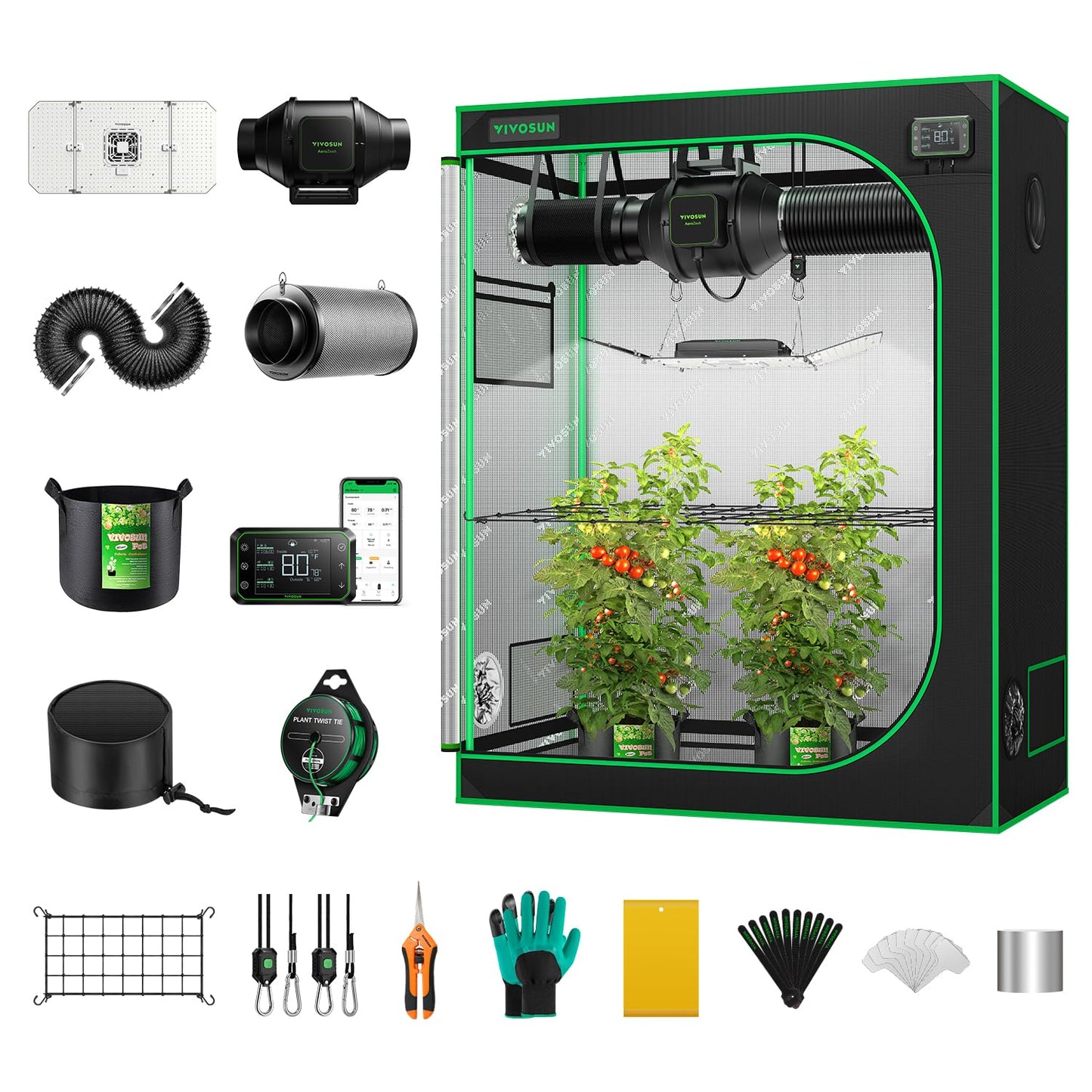 VIVOSUN GIY Smart Grow Tent System 4x2, WiFi-Integrated Grow Tent Kit, with Automate Ventilation and Circulation, Schedule Full Spectrum 200W LED Grow Light, and GrowHub E42A Controller