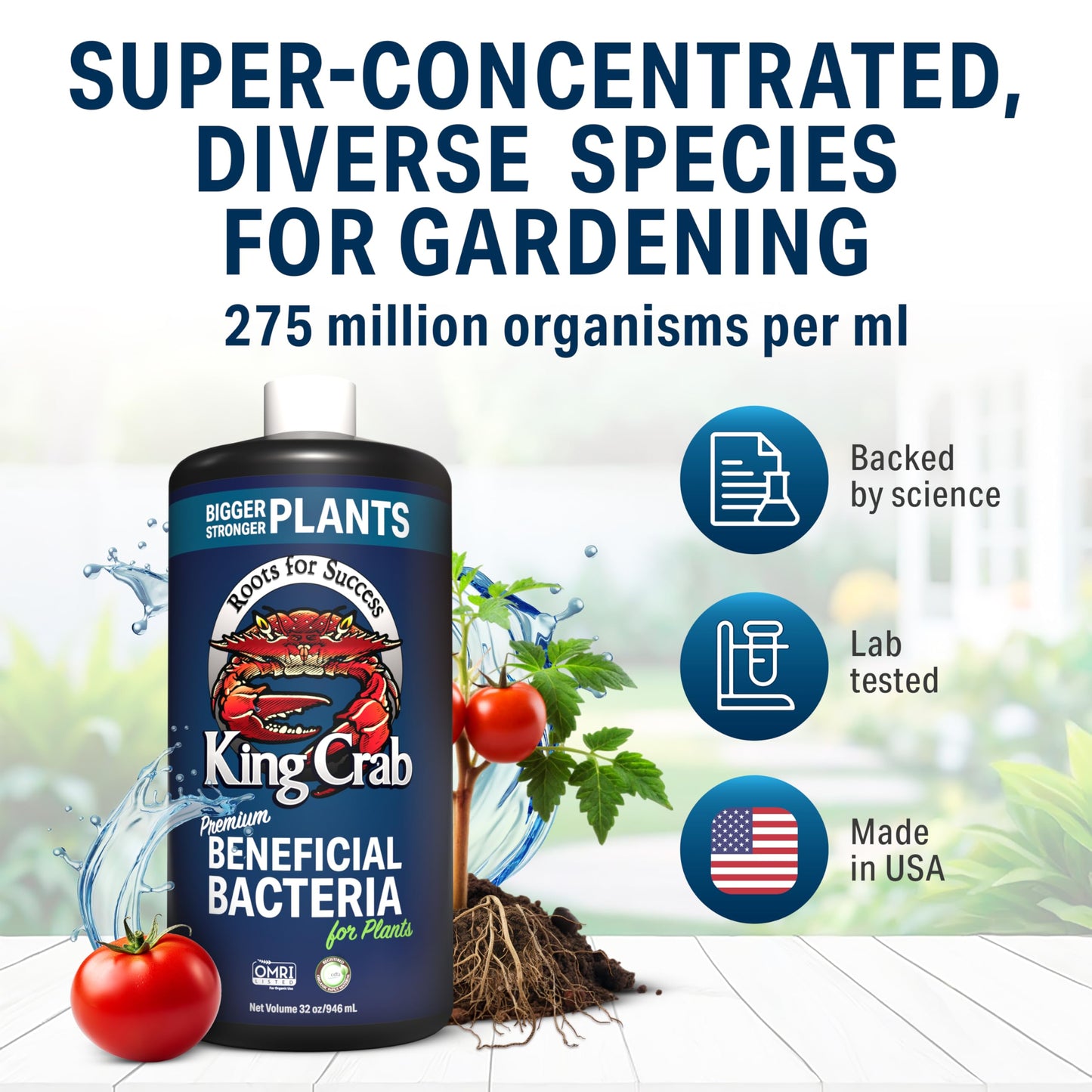 King Crab Instant Compost Tea, Root Stimulator for Plants, Ultra Concentrated OMRI Organic Bacteria, 275 Million Organisms per ml, Roses, Tomatoes, Houseplants, Soil Conditioner, Soil Microbes