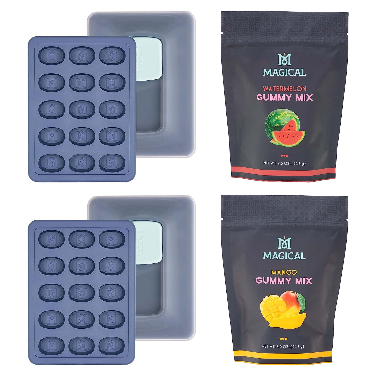 Magical Butter Gummy Mix & Silicone Mold Kit – Mango & Watermelon Normal Mix with 10 mL Gummy Mold – Fruity Gelatin Powder Candy Making Set