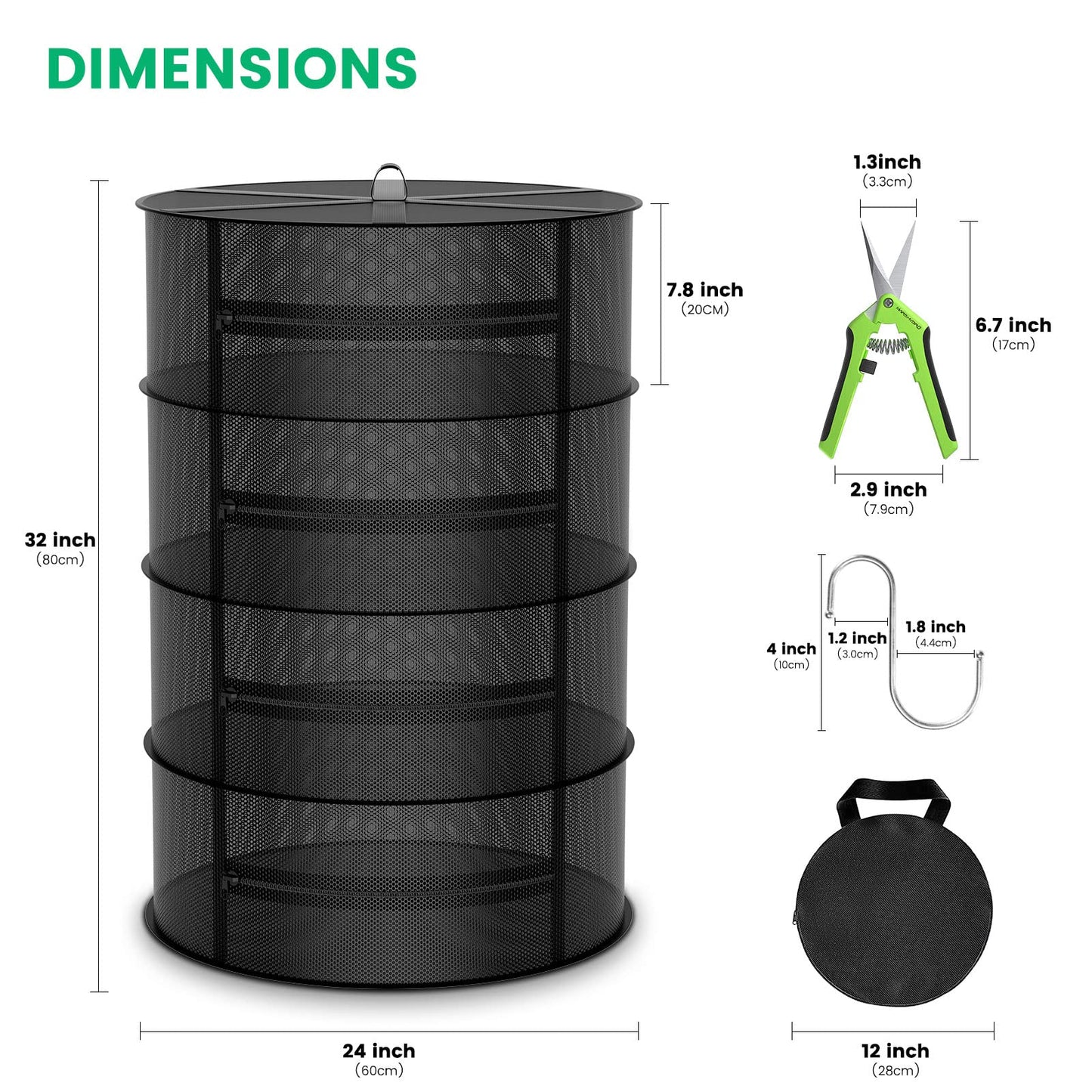 MARS HYDRO Herb Drying Rack, 2 ft 4 Layers Hanging Mesh Plant Racks with Zipper, Grow Tent Drying Rack for Herbs, Flowers, Seeds