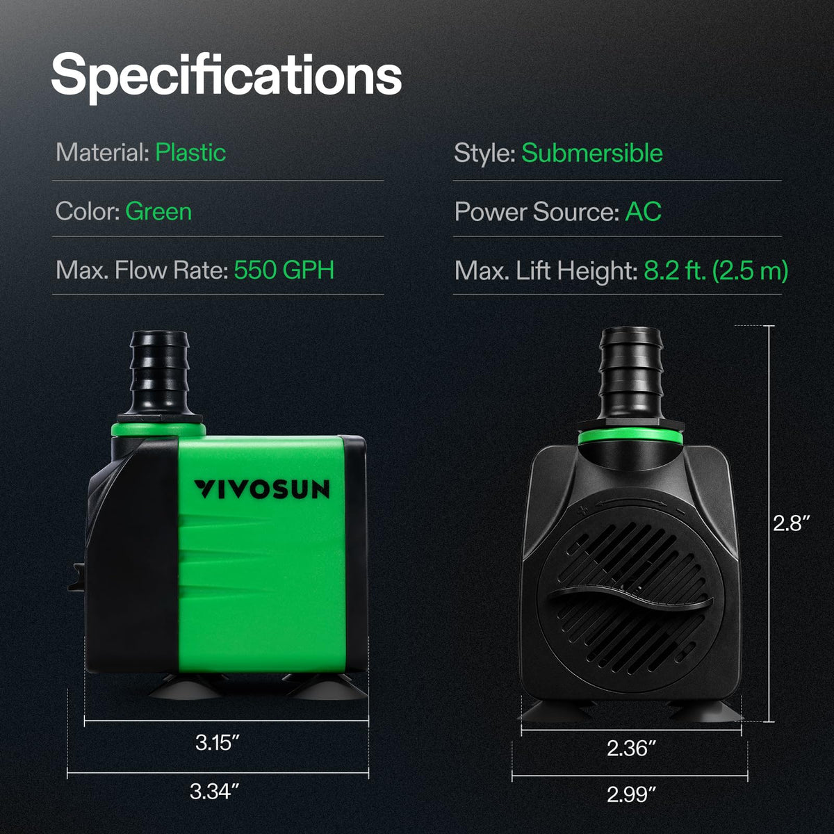 VIVOSUN Submersible Fountain Water Pumps, Multiple Options