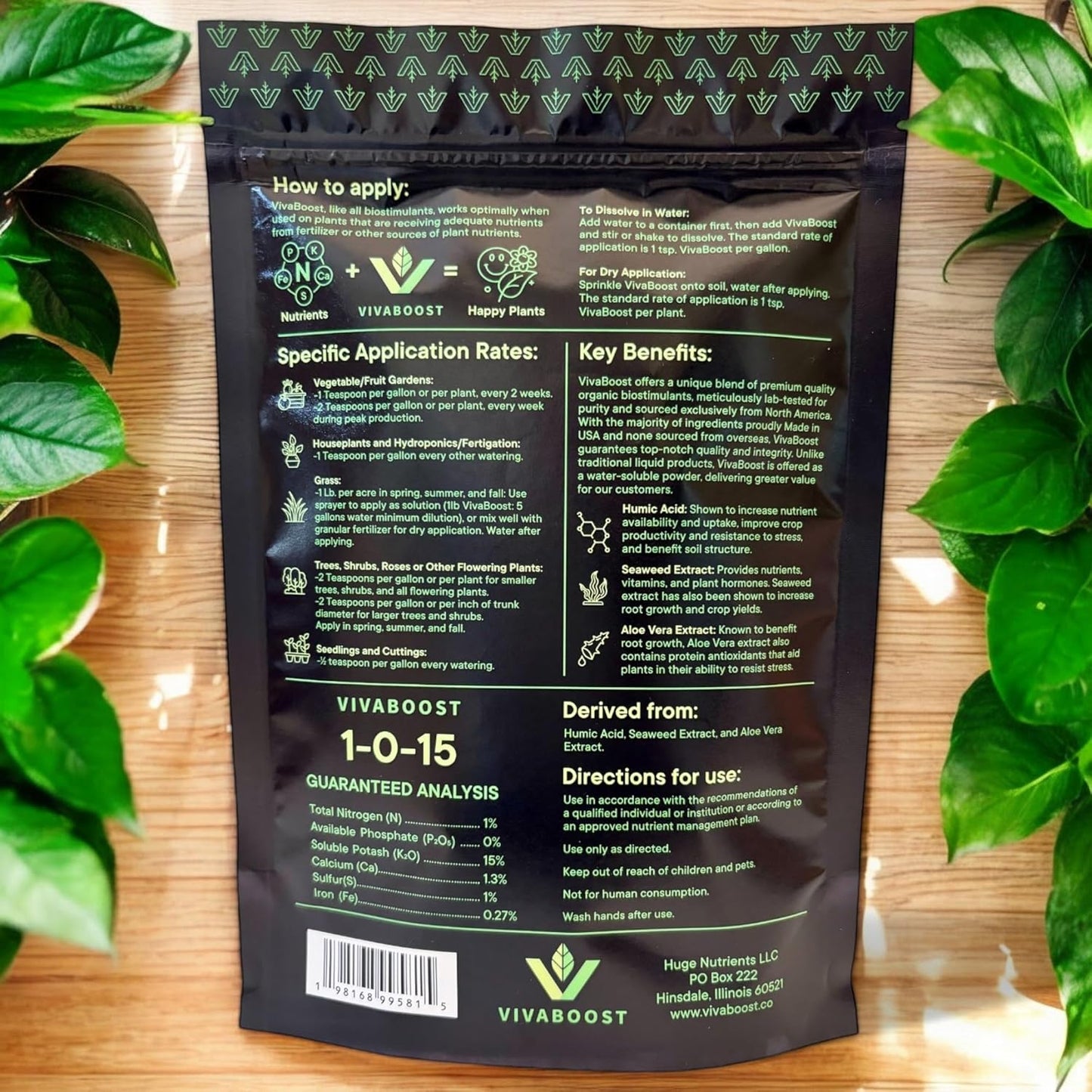 Organic Fertilizer - VivaBoost Premium Organic Biostimulant Blend, Nutrients, Plant Food, Made in USA and OMRI Listed, 1lb