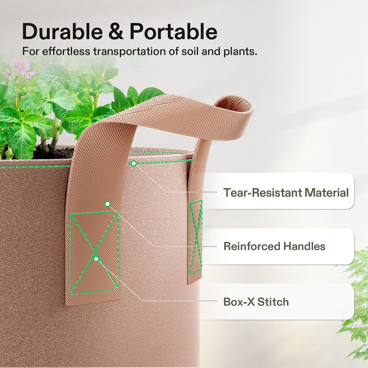 VIVOSUN 5-Pack 3 Gallon Plant Grow Bags Heavy Duty Thickened Nonwoven Fabric Pots with Handles