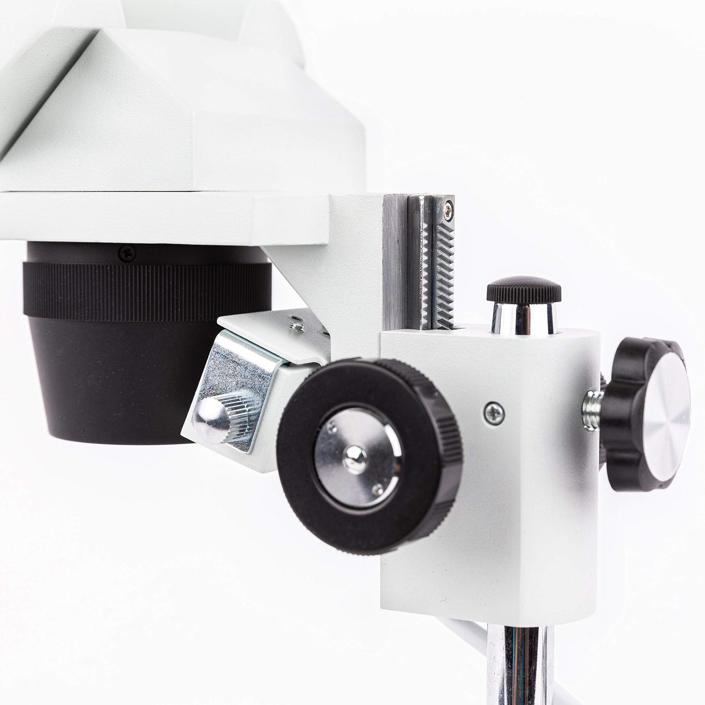 AmScope SE306R-PZ Forward Binocular Stereo Microscope, WF10x and WF20x Eyepieces, 10X-80X Magnification, 2X and 4X Objectives, Upper and Lower Halogen Light Source, Pillar Stand, 120V , White