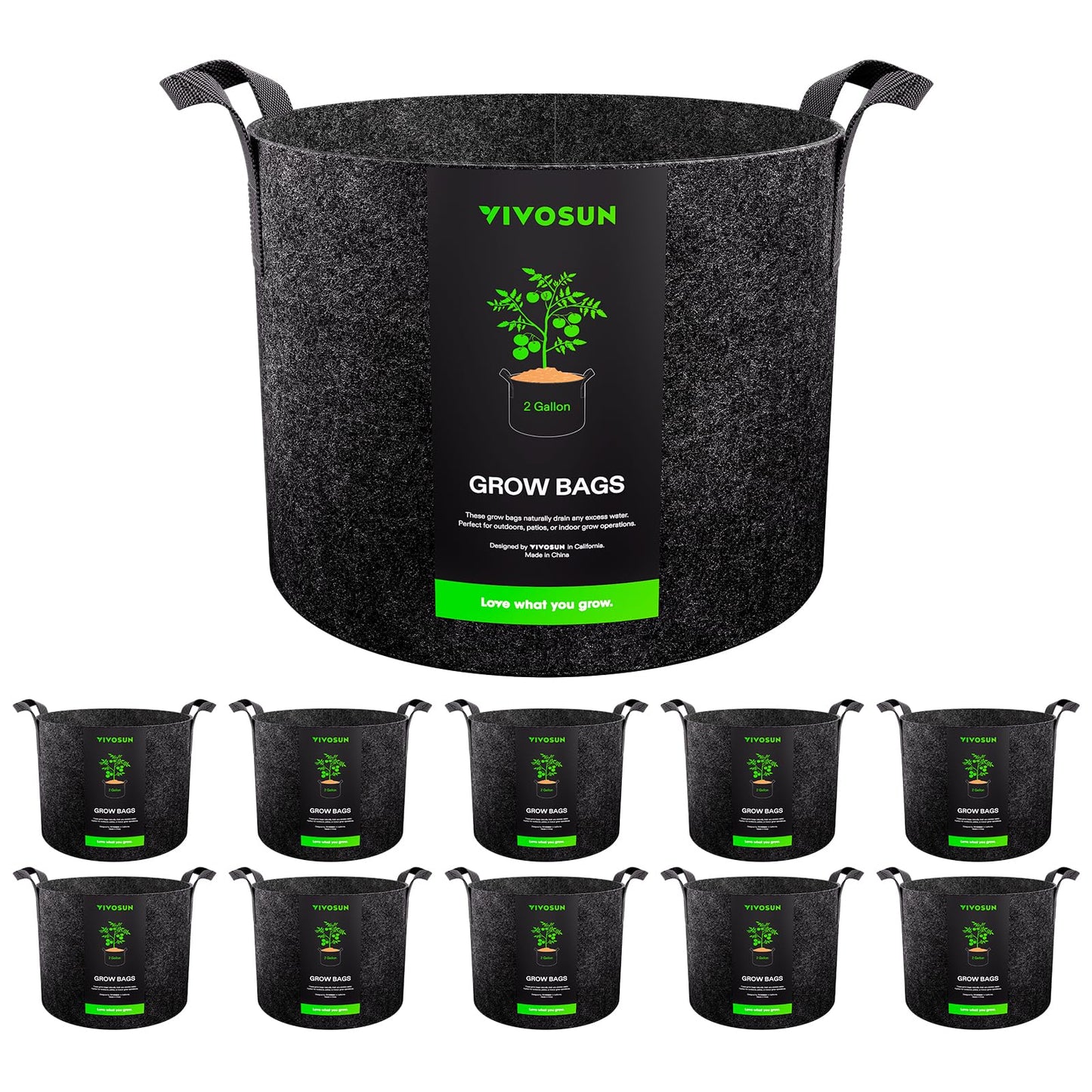 VIVOSUN 20-Pack 7 Gallon Grow Bags, Heavy Duty Thickened Nonwoven Fabric Pots with Handles for Flowers Fruits and Vegetables Black