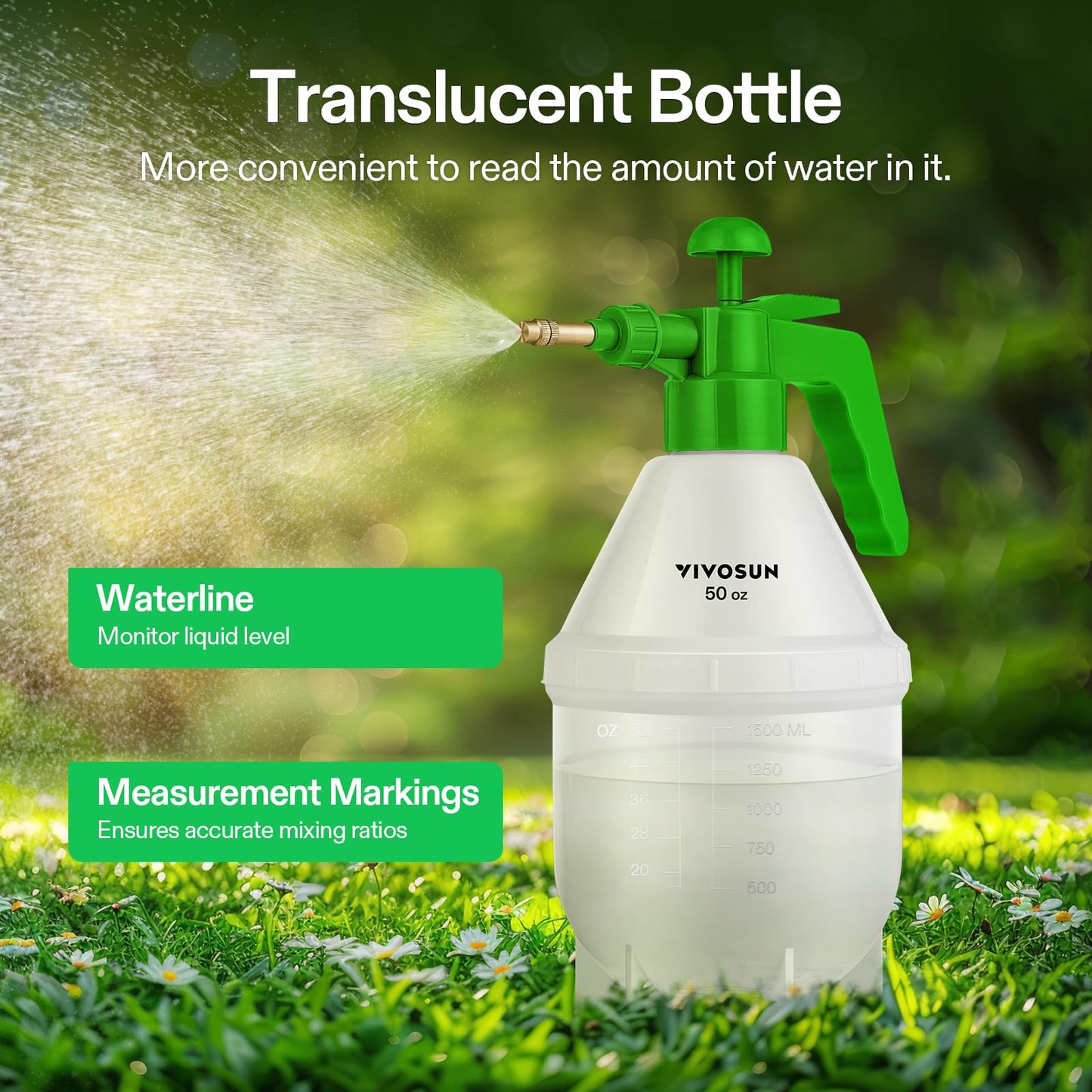 VIVOSUN 27oz Pump Sprayer, Handheld Garden Water Sprayer Bottle with Adjustable Brass Nozzle, for Spraying Plants, Flowers, Weeds and Cleaning, Green