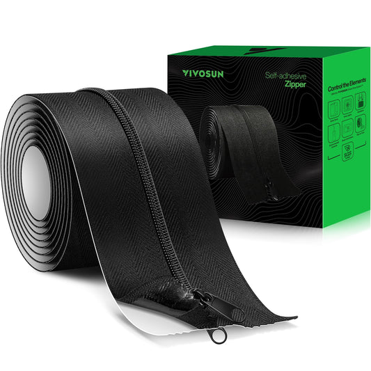 VIVOSUN 1-Pack Self Adhesive Zipper Door for Debris Barriers, 3In. x 7Ft. Peel & Stick, Heavy-Duty & Double-Sided Zipper for Tarp, Greenhouse, Indoor Outdoor Tent, Black