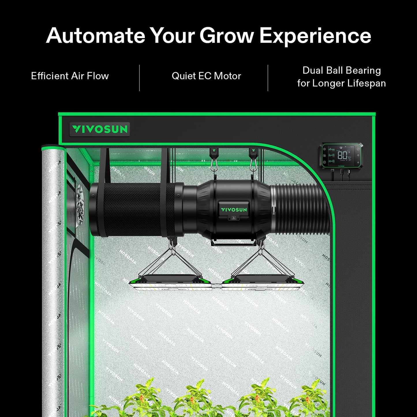 VIVOSUN Smart Air Filtration PRO T6 Kit 6", AeroZesh T6 Inline Duct Fan w/GrowHub E42A Temp. Humidity WiFi-Controller, Carbon Filter & Ducting, Cooling & Ventilation System for Grow Tent, Hydroponics