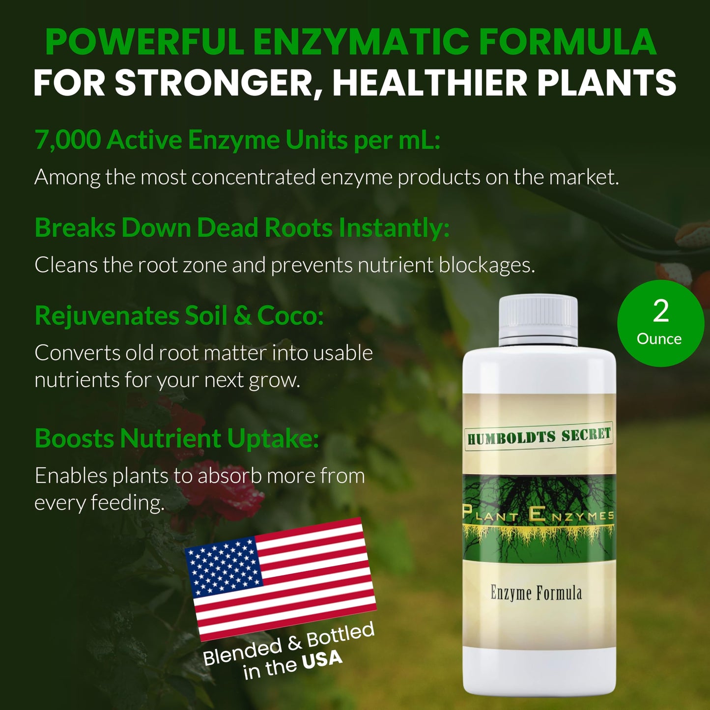 Humboldts Secret Plant Enzymes | 7,000 Active Units per mL | Root & Soil Enzyme Additive for Hydroponic and Aeroponic Systems | Boosts Growth and Root Strength for Maximum Nutrient Uptake | 8 Ounce