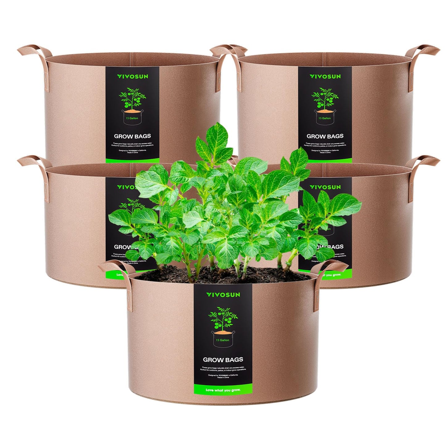 VIVOSUN 5-Pack 3 Gallon Plant Grow Bags Heavy Duty Thickened Nonwoven Fabric Pots with Handles