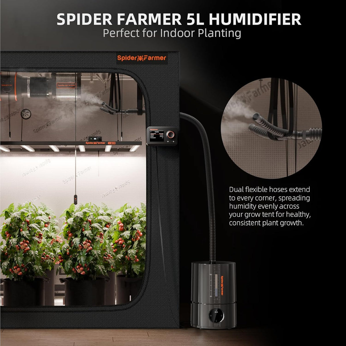 Spider Farmer 5L Cool Mist Plant Humidifier with Hose for Indoor Grow Tent