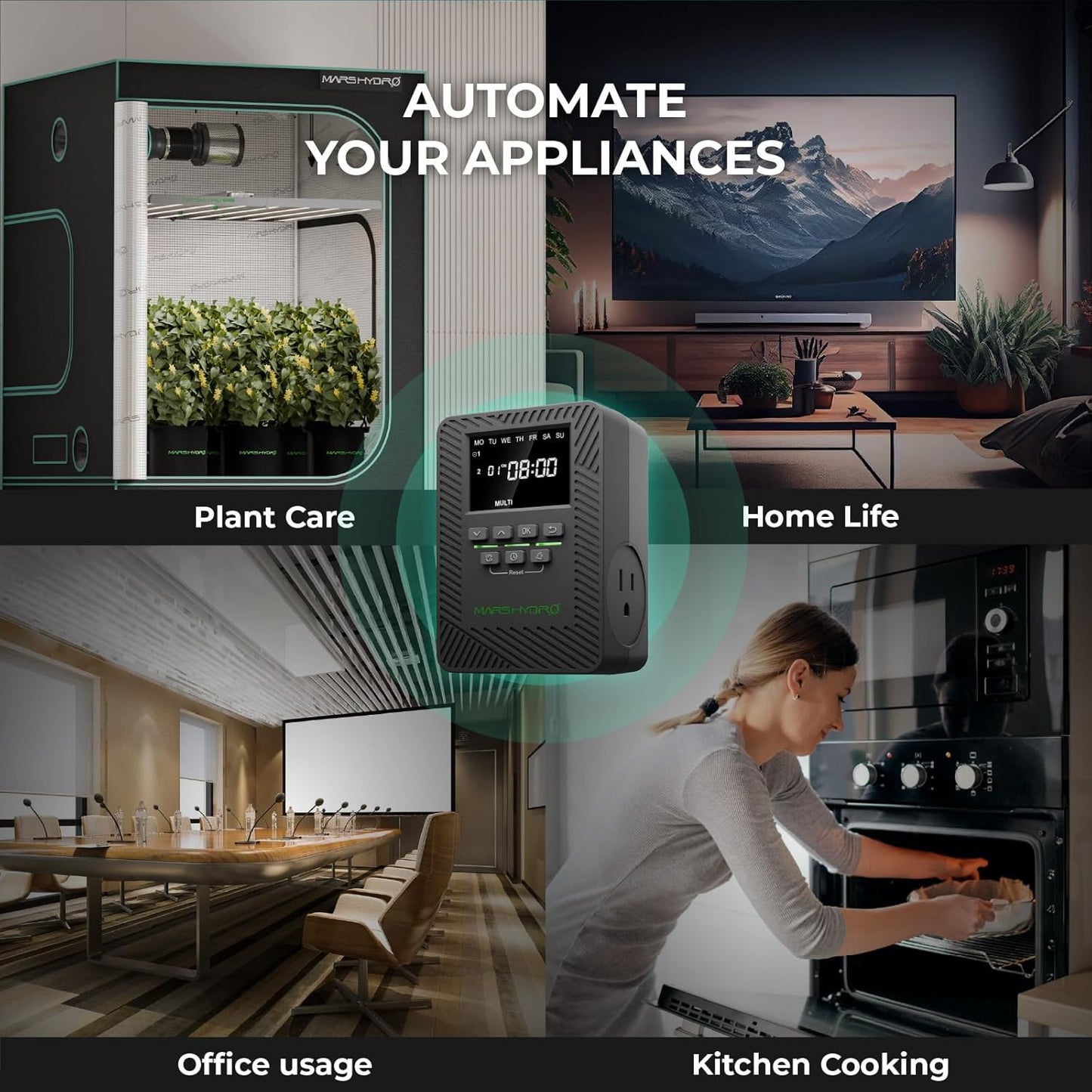 2025 MARS Hydro ITime 2-in-1 Smart Timer Outlet Dual Outlet App Control Custom Programmable 12 On/Off for Home Office and Plant Growth Use