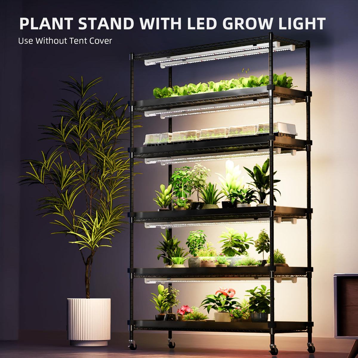 Spider Farmer 4 Tier Plant Stand with Grow Lights Indoor Greenhouse Shelf