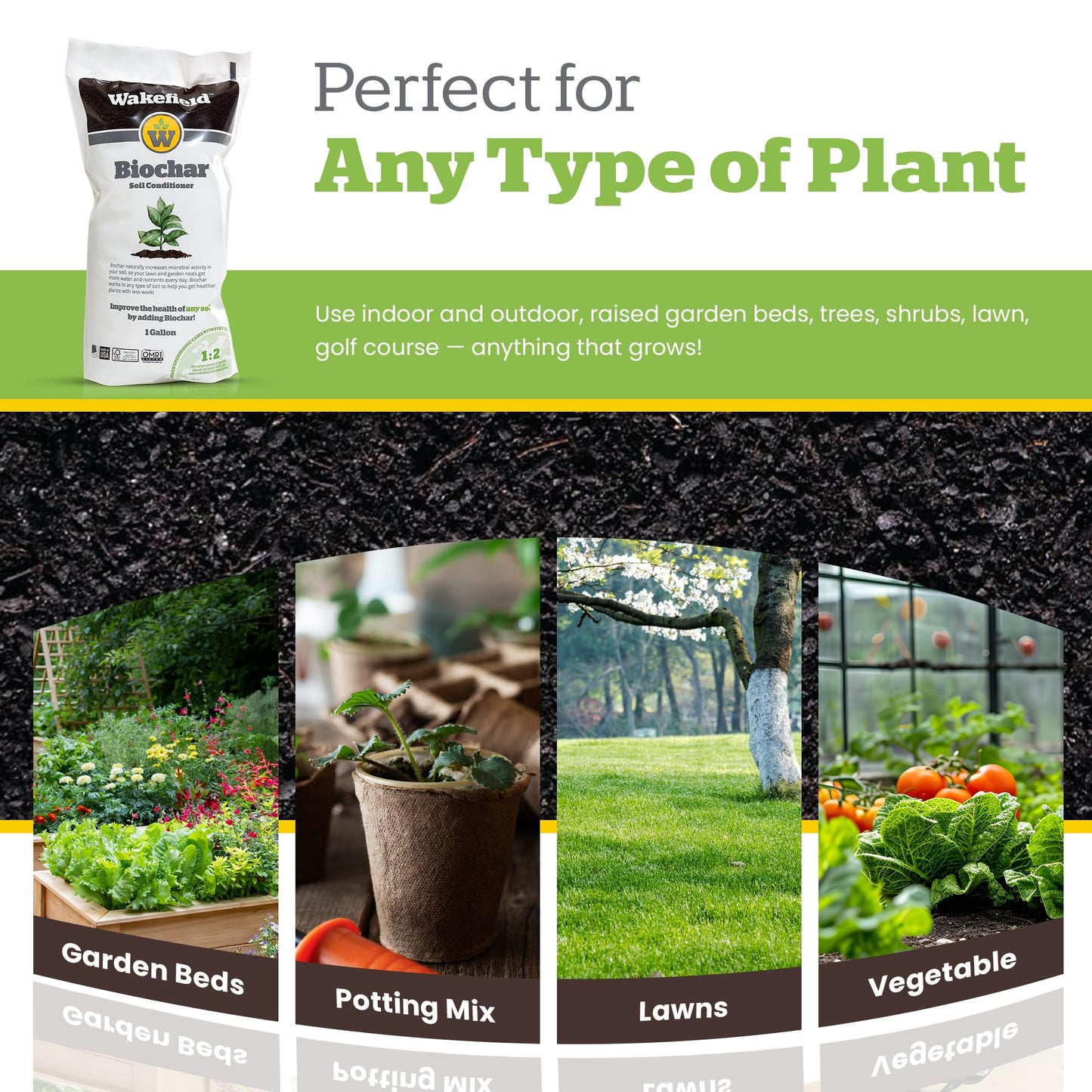 Premium Garden Soil Conditioner – OMRI-Listed, FSC-Certified, 100% Organic Biochar for Raised Garden Beds, Potting Mix, Lawns, and Vegetable Gardens – 1 Gallon (1 Gallon Pack of 6)