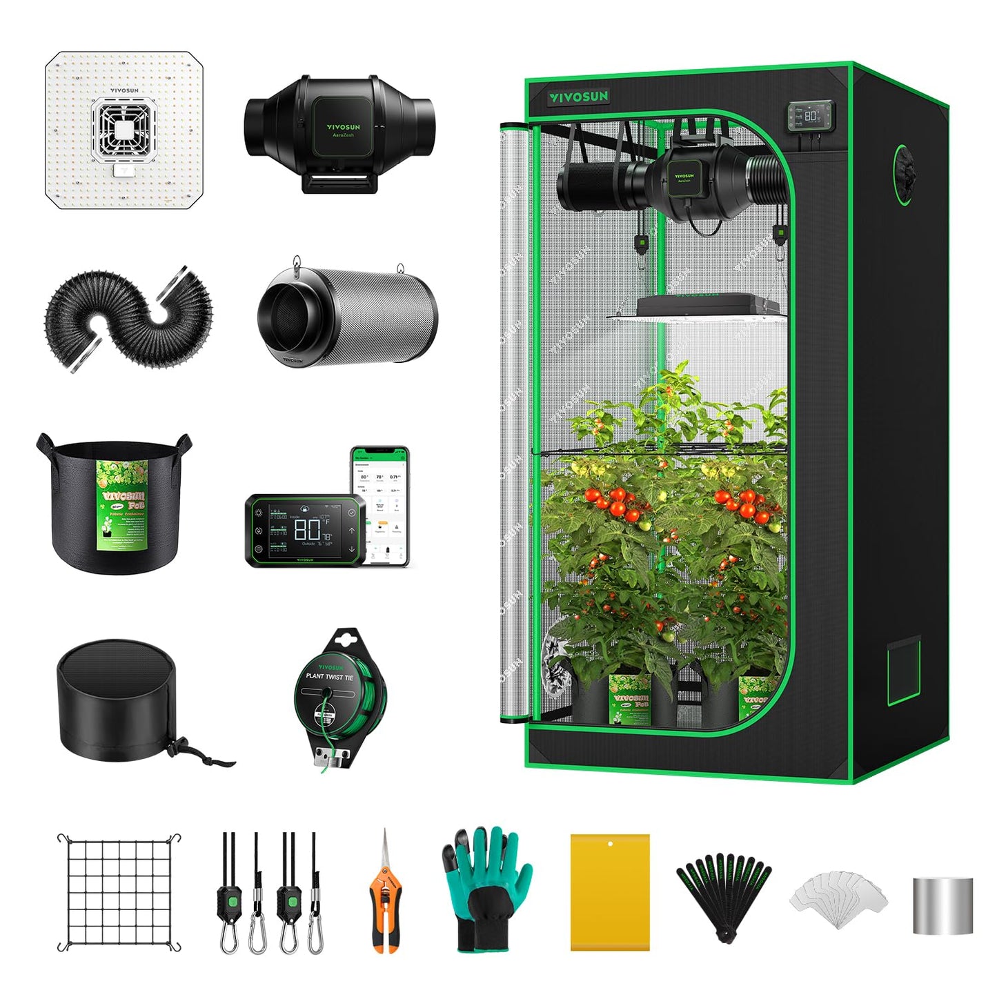 VIVOSUN GIY Smart Grow Tent System 4x2, WiFi-Integrated Grow Tent Kit, with Automate Ventilation and Circulation, Schedule Full Spectrum 200W LED Grow Light, and GrowHub E42A Controller