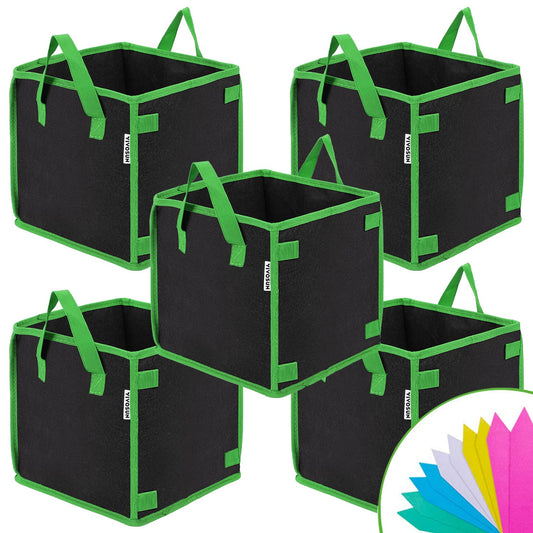 VIVOSUN 5 Pack 10 Gallon Square Grow Bags, Thick Nonwoven Cubic Fabric Pots with Handles for Indoor and Outdoor Gardening