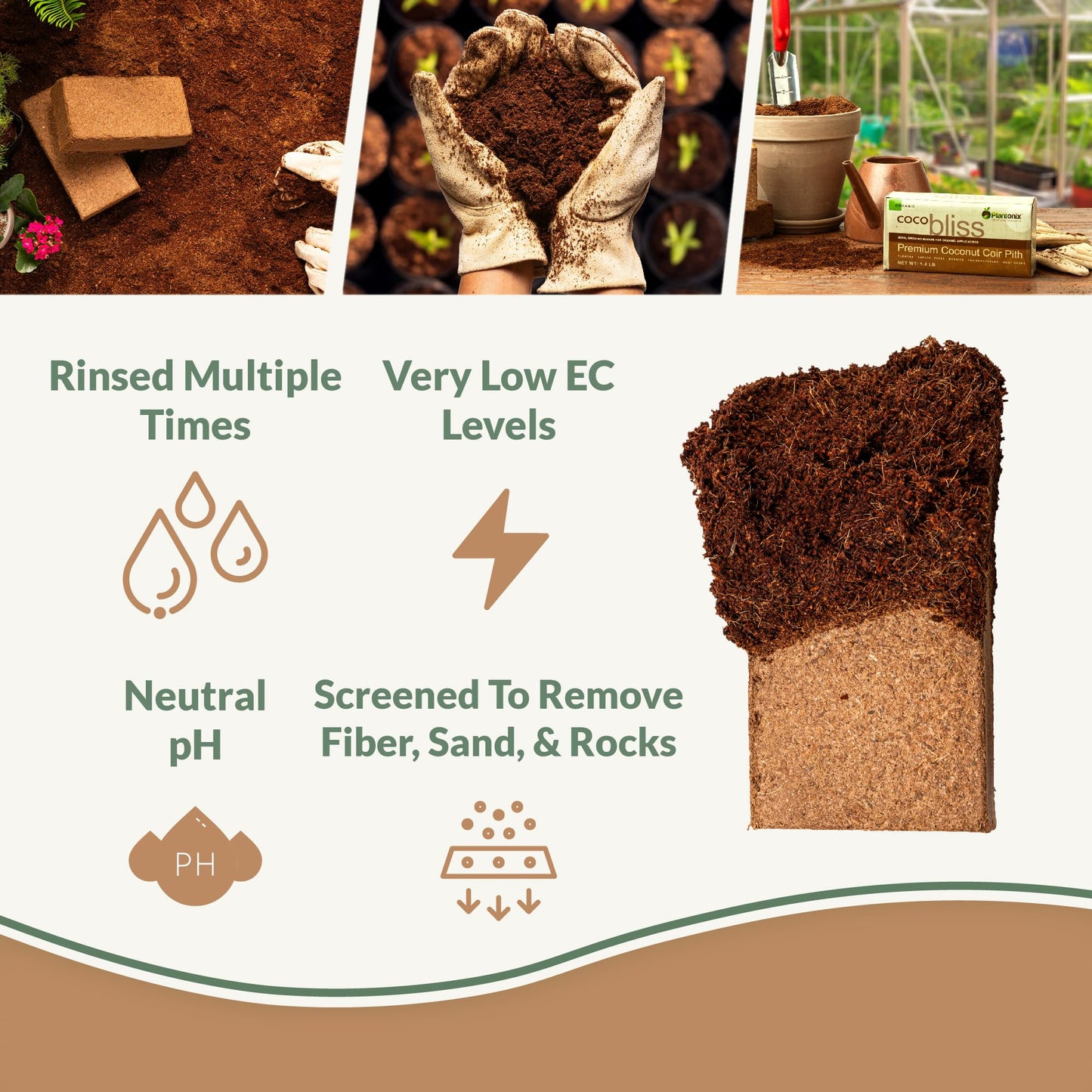 Coco Bliss 650gm Bricks (30-Pack) - Organic Coco Coir for Plants - OMRI-Listed Coco Coir for Garden Soil & Potting Mixes - Coconut Fiber Mixes with Potting Soil for Indoor Plants & Outdoor Plants
