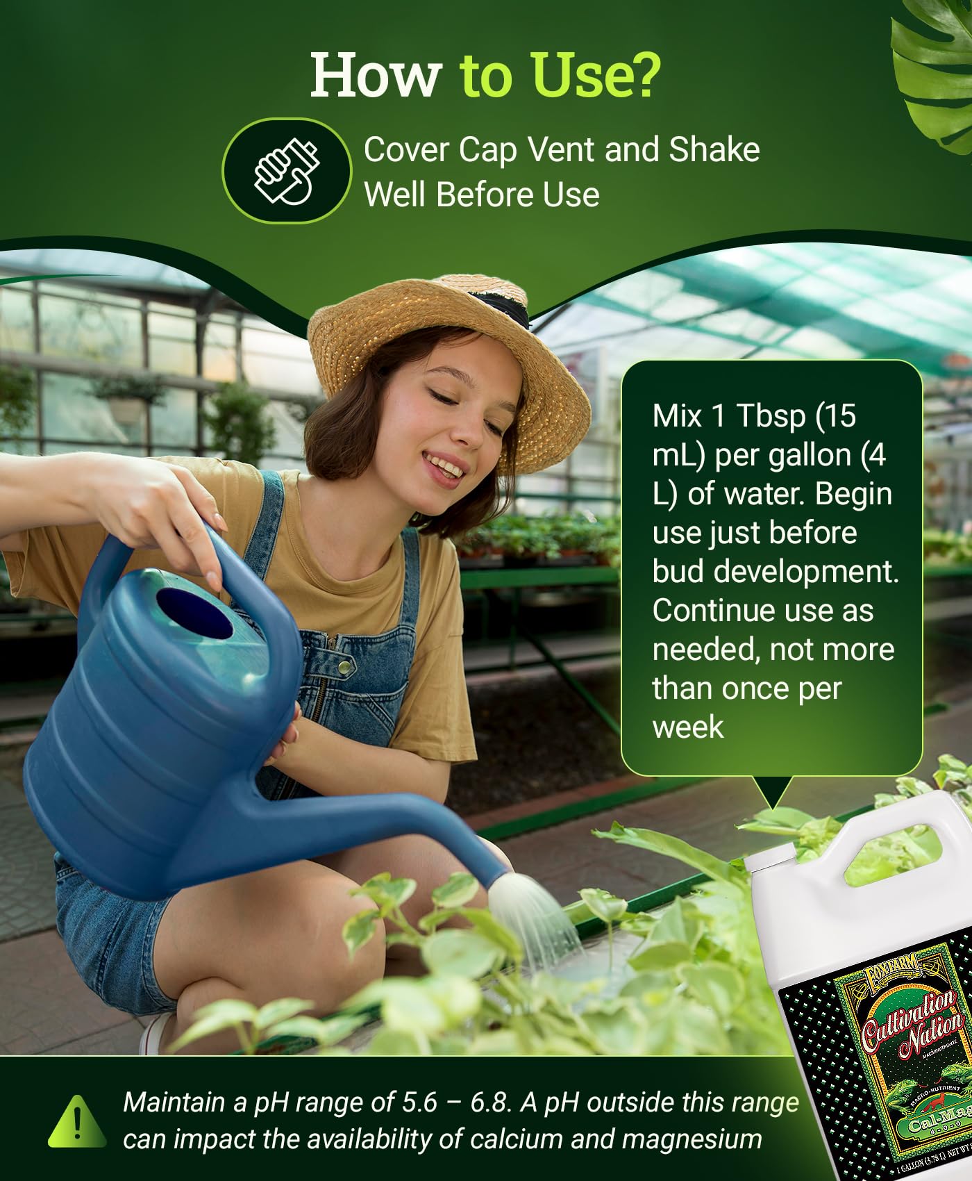 Fox Farm Cultivation Nation Cal-Mag Supplement - Formula with 3% Calcium & 1% Magnesium for Flowering & Fruiting, Ideal for Hydroponics, Soil, & All Growing Environment, NPK 4-0-0 (1 Quart)