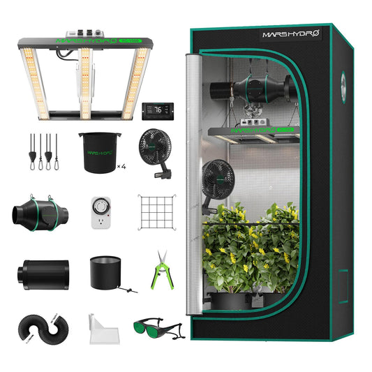 MARS HYDRO 2x2 Grow Tent Kit Complete System with 10 Speed Fan,100W TS600 LED Full Spectrum Grow Light,24"x24"x55" 1680D High Reflective Mylar Grow Tent,4 inch Smart WiFi Control Ventilation System