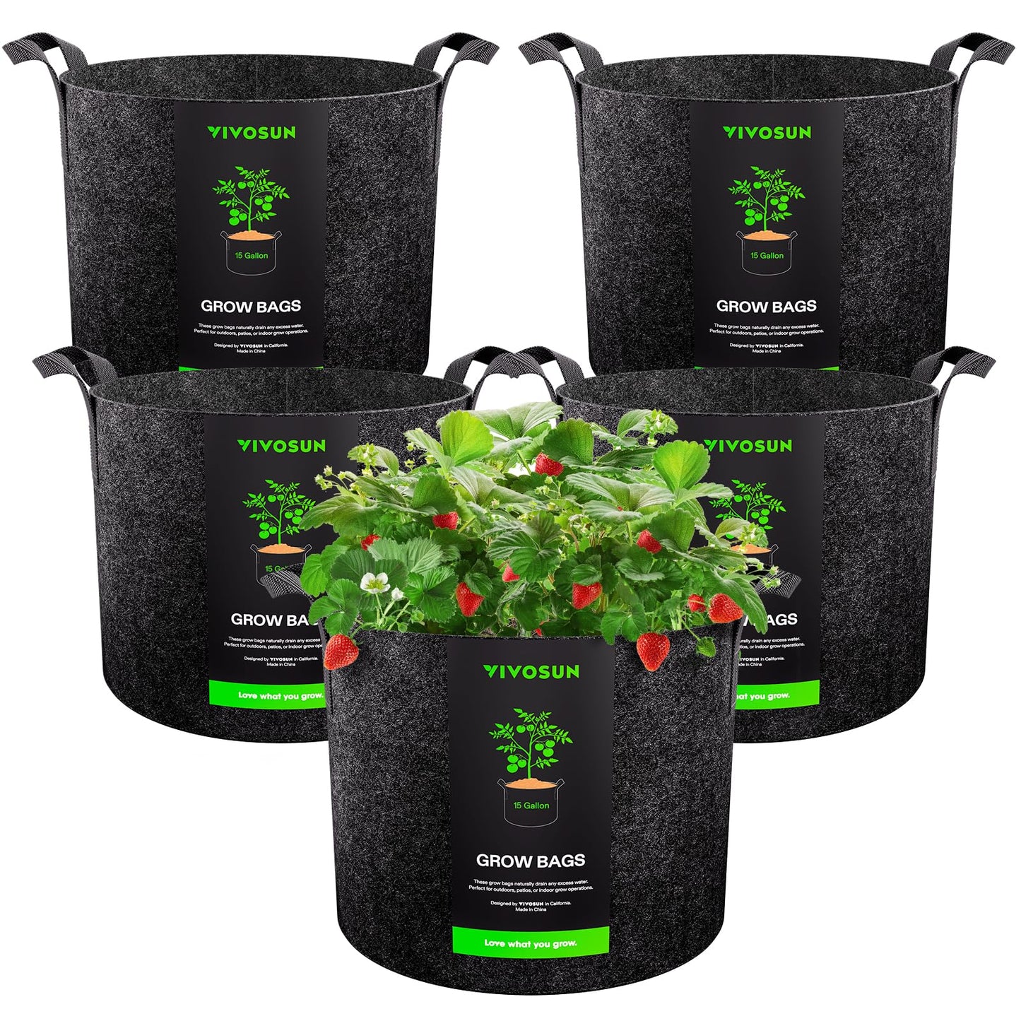 VIVOSUN 5-Pack 3 Gallon Plant Grow Bags Heavy Duty Thickened Nonwoven Fabric Pots with Handles