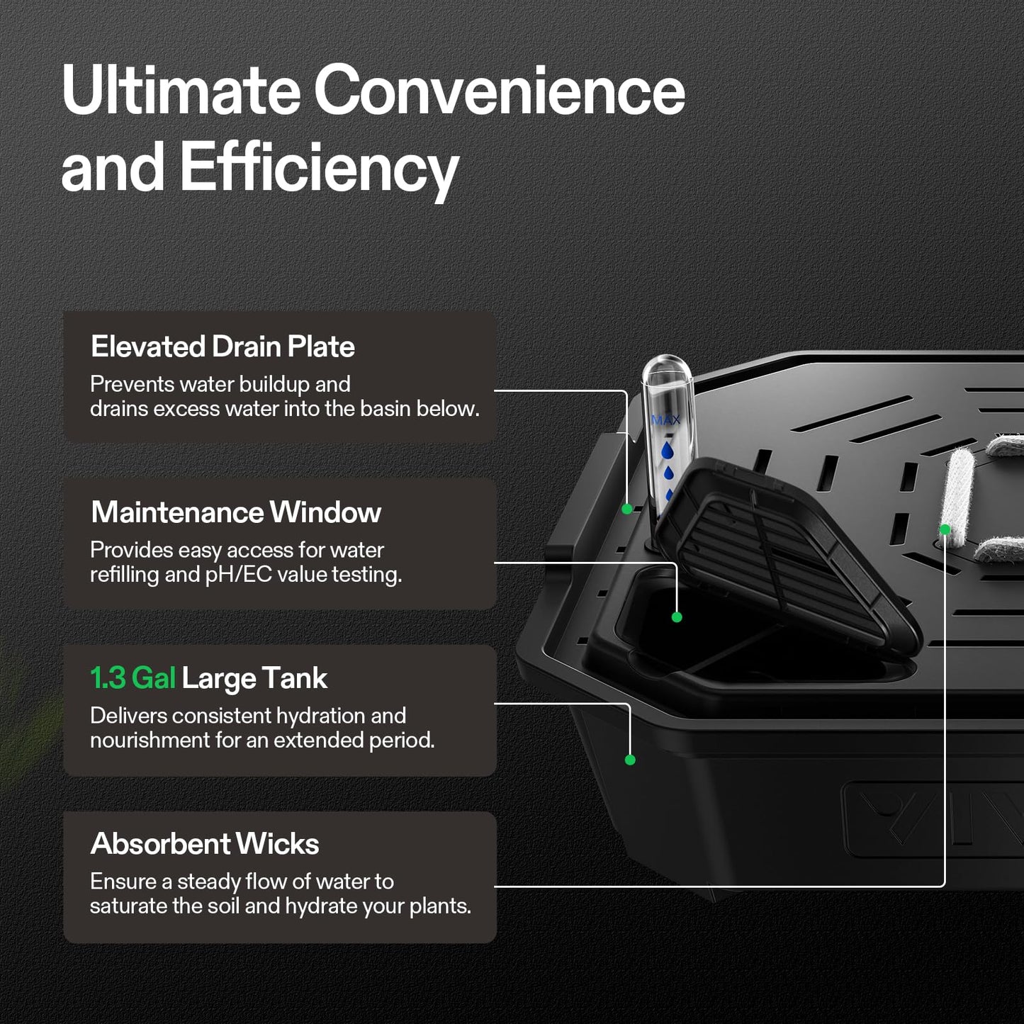 VIVOSUN 4-Pack FlexFeed Self-Watering Pots, Auto Irrigation Fabric Pot Base with Water Meter & Maintenance Window, for Use Indoors/Outdoors in Grow Tents, Greenhouses, Gardens