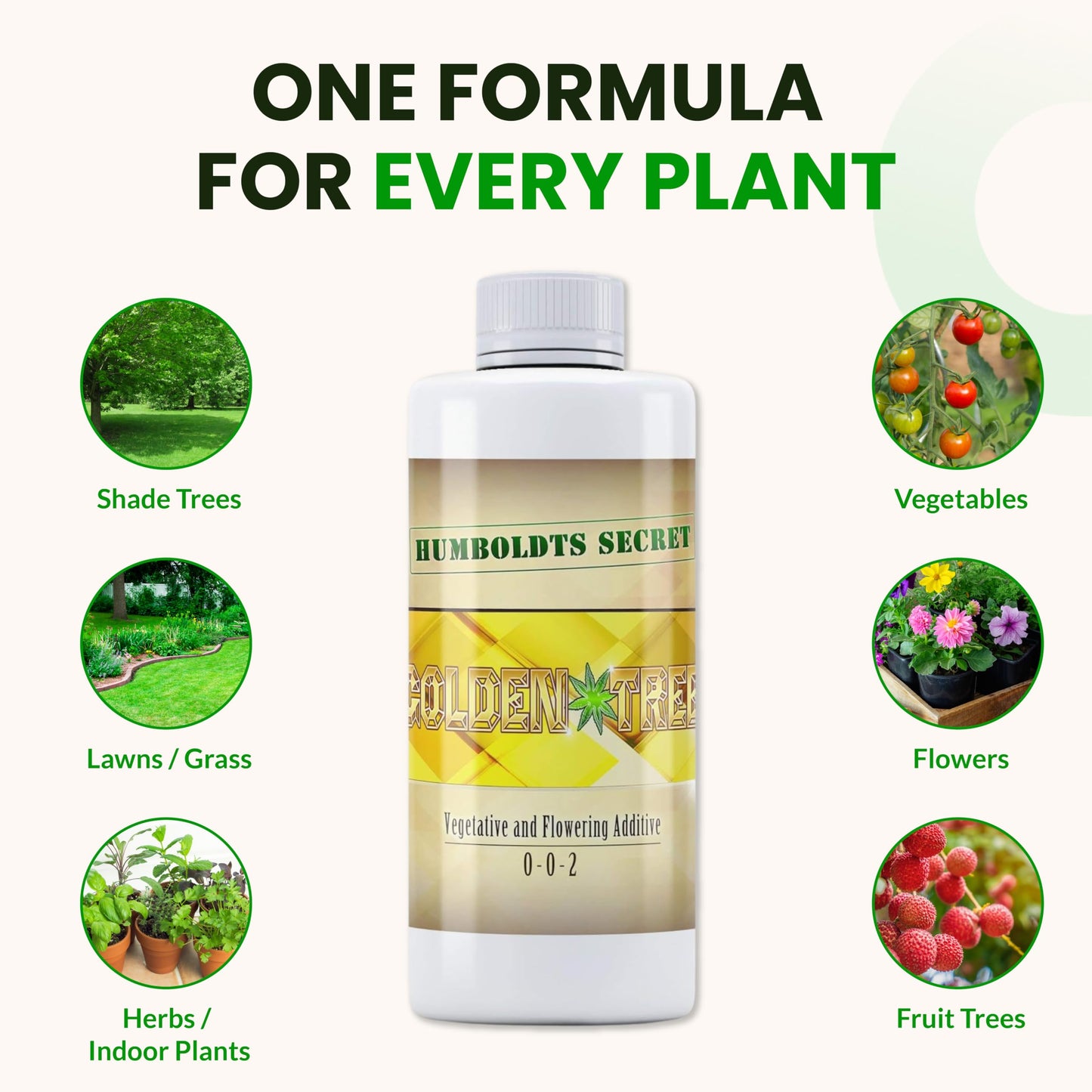 Humboldts Secret Golden Tree Liquid Plant Food | Enhances Growth Indoors or Outdoors | All-in-One Plant Nutrients for Vegetables, Trees, Flowers, Fruits, Roses, Lawns, Tomatoes | 16 Ounce