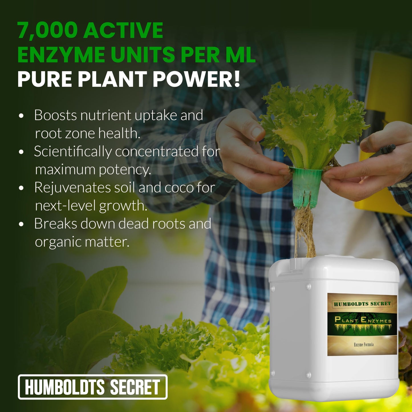 Humboldts Secret Plant Enzymes | 7,000 Active Units per mL | Root & Soil Enzyme Additive for Hydroponic and Aeroponic Systems | Boosts Growth and Root Strength for Maximum Nutrient Uptake | 8 Ounce