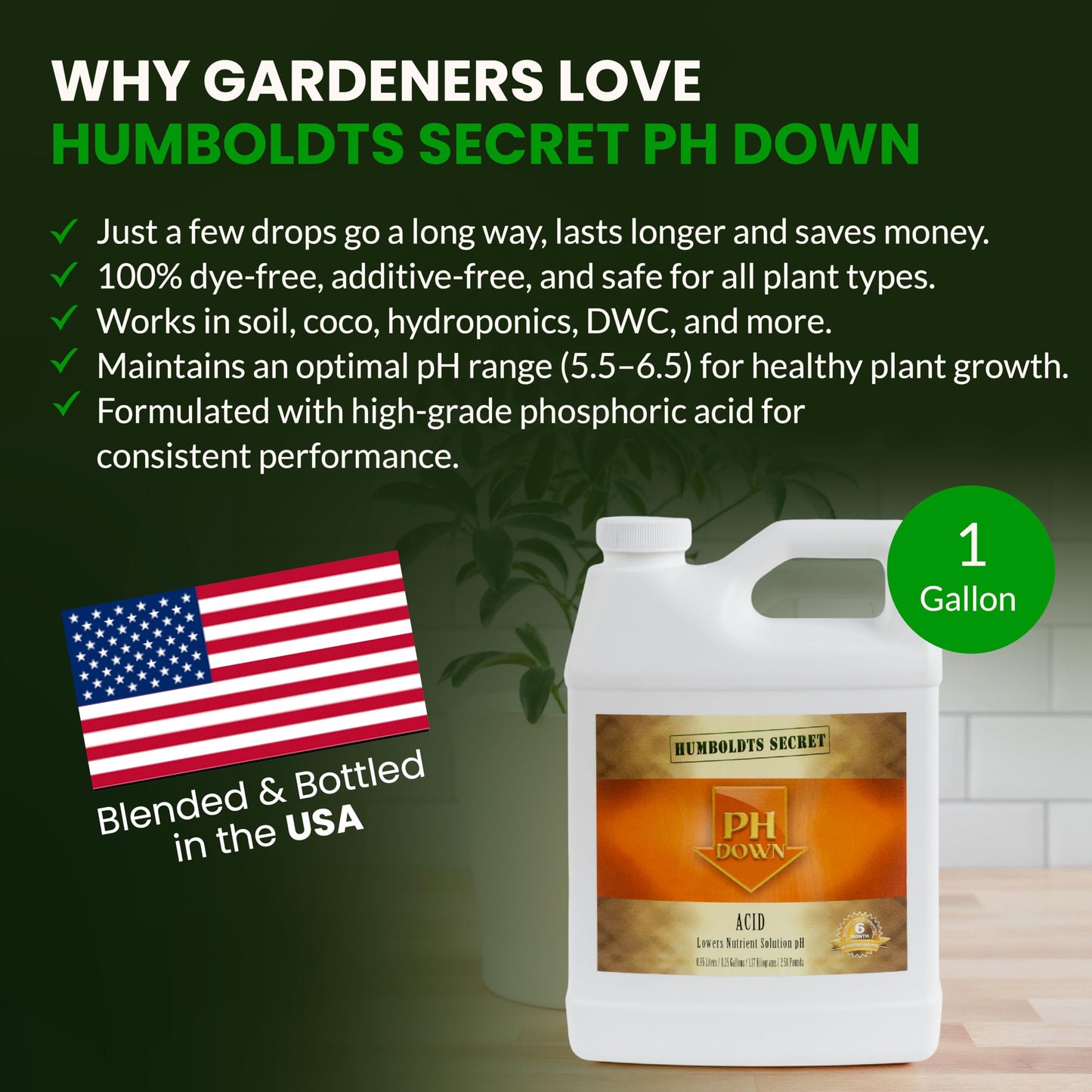 Humboldts Secret pH Down for Plants | Liquid pH Adjuster and Balancer for Soil Coco Hydroponics | Concentrated Phosphoric Acid Solution Supporting Nutrient Uptake and Strong Growth | 32 Ounce