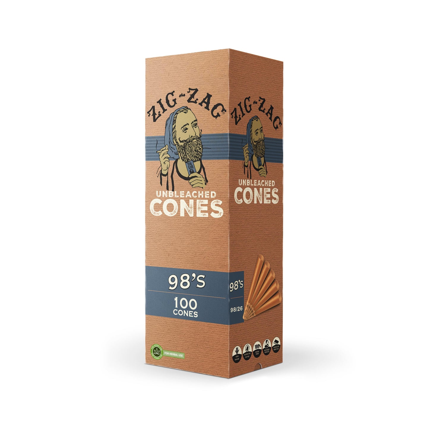 ZIG-ZAG 1 ¼-Inch Pre Rolled Cones - 50 Pack - Natural Unbleached Rolling Papers - Easy to Use & Convenient Bulk Pack- prerolled