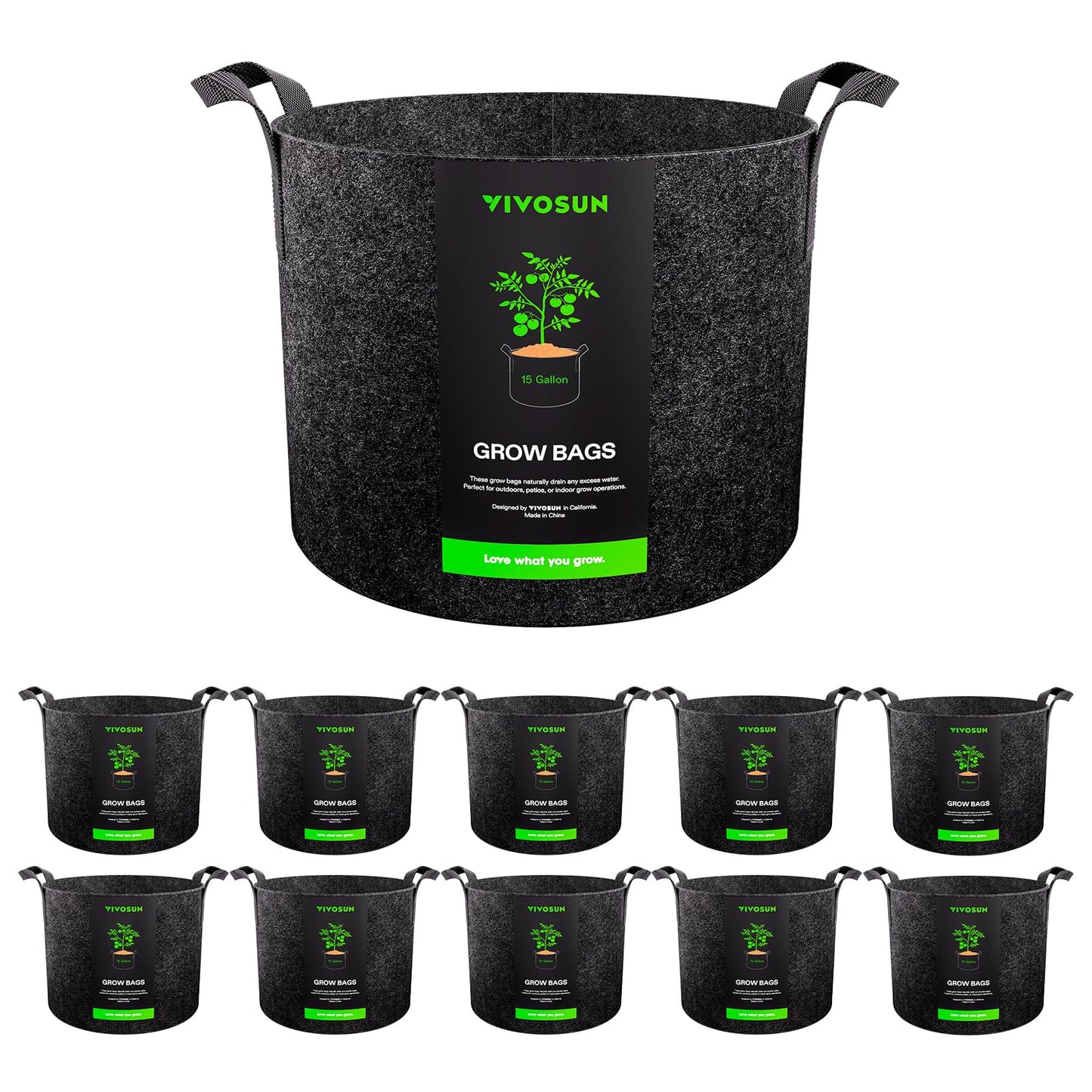 VIVOSUN 20-Pack 7 Gallon Grow Bags, Heavy Duty Thickened Nonwoven Fabric Pots with Handles for Flowers Fruits and Vegetables Black