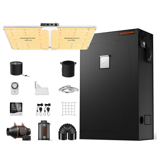 2024 Spider Farmer® 2x4 EVO Complete Grow Tent Kit SF2000 Samsung LM301H EVO & Dimmable Grow Tent Complete System 24" x 47" x 71" Growing Tent Set 4" Ventilation System &6'' Clip Fan