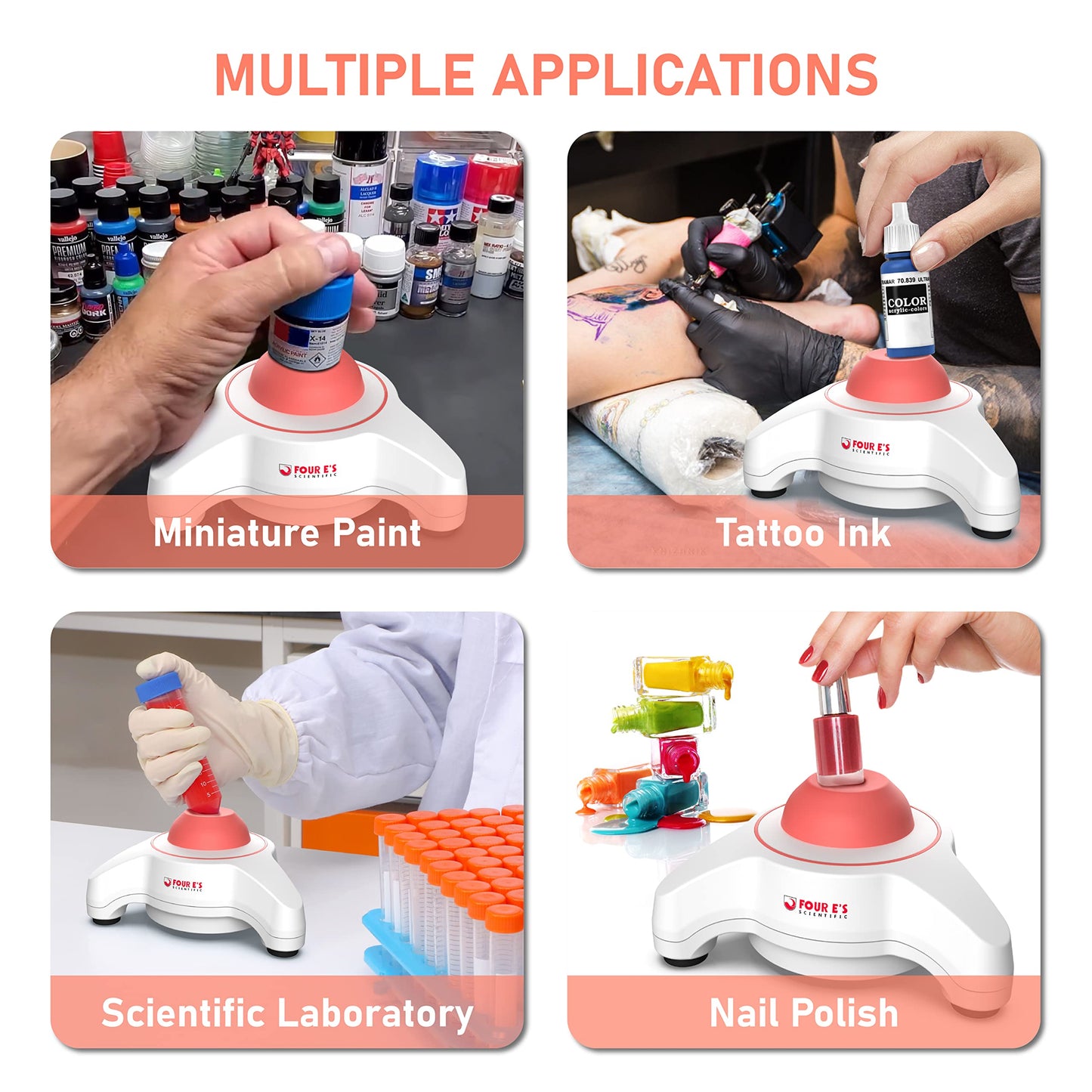 FOUR E'S SCIENTIFIC Vortex Mixer 5600rpm, Paint Mixer Touch Function, Mini Lab Vortex Shaker with an Extra Silicone Cap for Acrylic Miniature Model Paints Nail Polish Ink