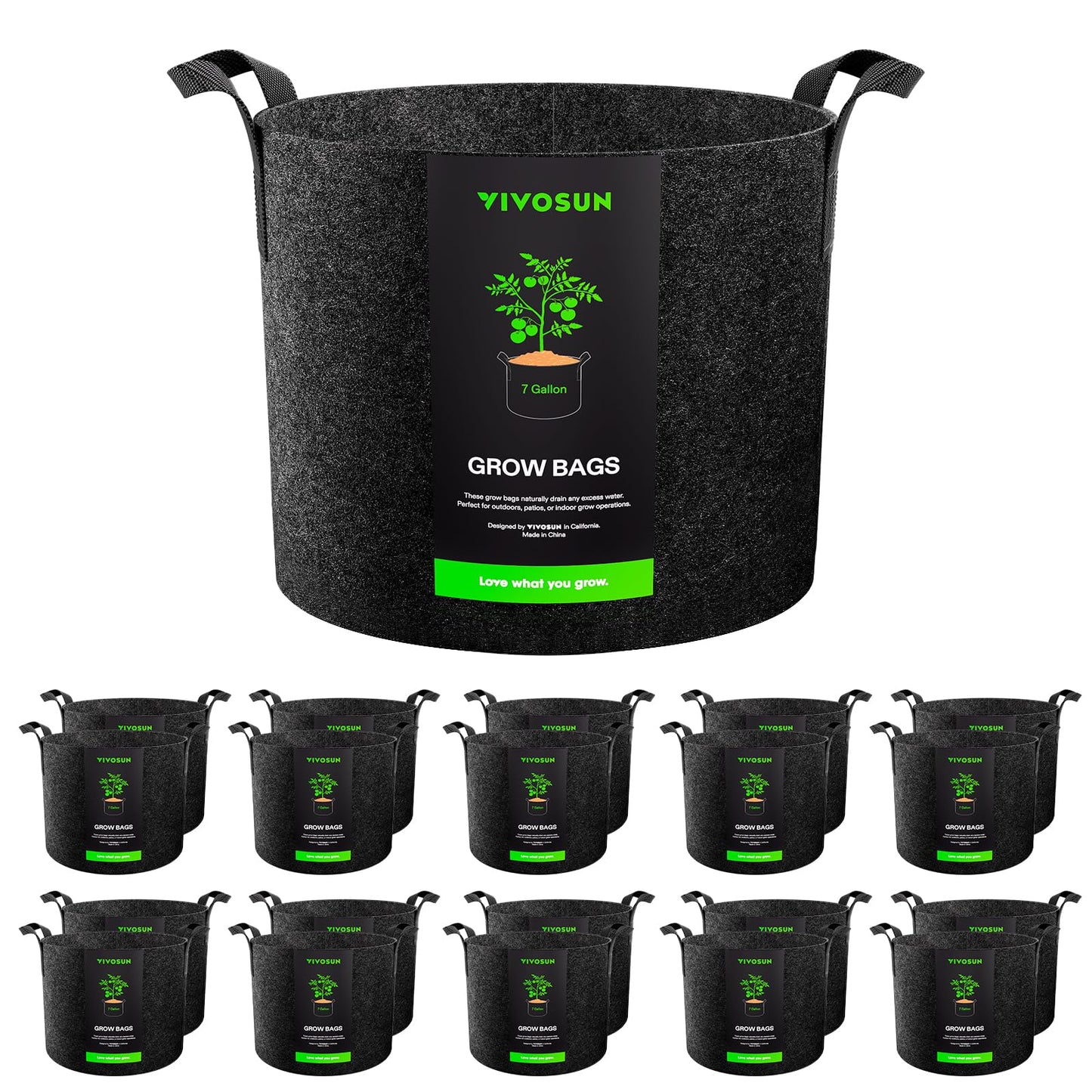 VIVOSUN 20-Pack 7 Gallon Grow Bags, Heavy Duty Thickened Nonwoven Fabric Pots with Handles for Flowers Fruits and Vegetables Black