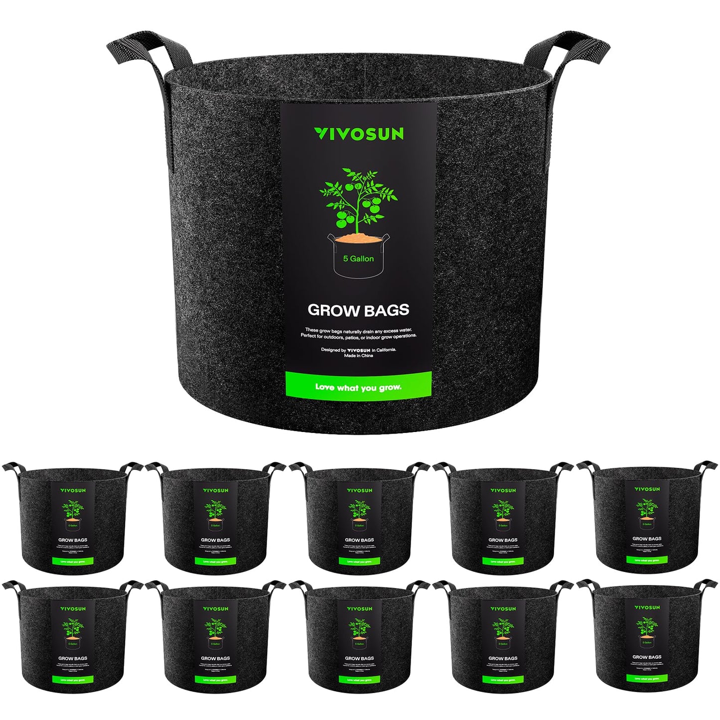 VIVOSUN 20-Pack 7 Gallon Grow Bags, Heavy Duty Thickened Nonwoven Fabric Pots with Handles for Flowers Fruits and Vegetables Black