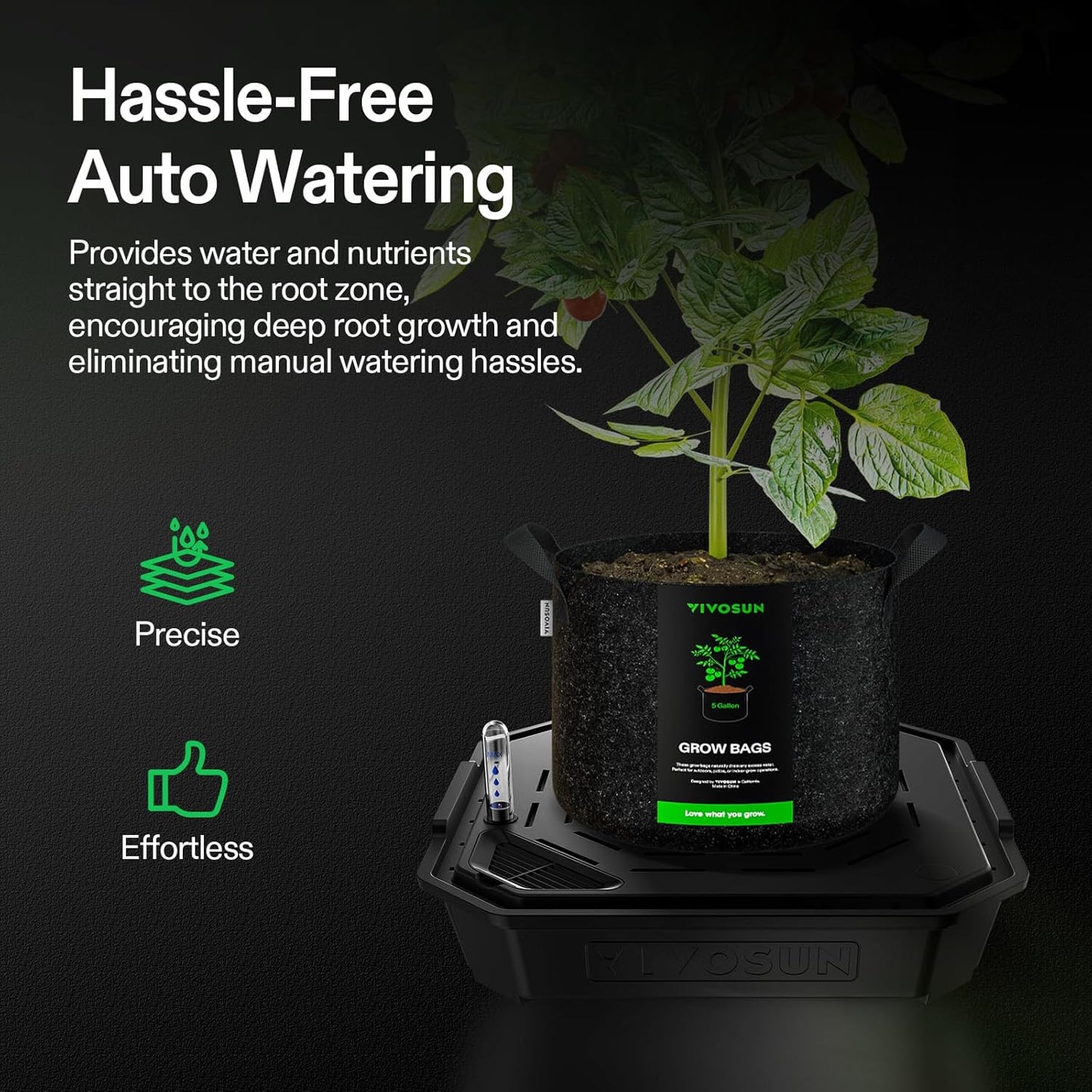 VIVOSUN 4-Pack FlexFeed Self-Watering Irrigation Pot, Auto-Irrigation Fabric Pot Base with Water Meter & Maintenance Window, for Use Indoors/Outdoors in Grow Tents, Greenhouses, & Gardens