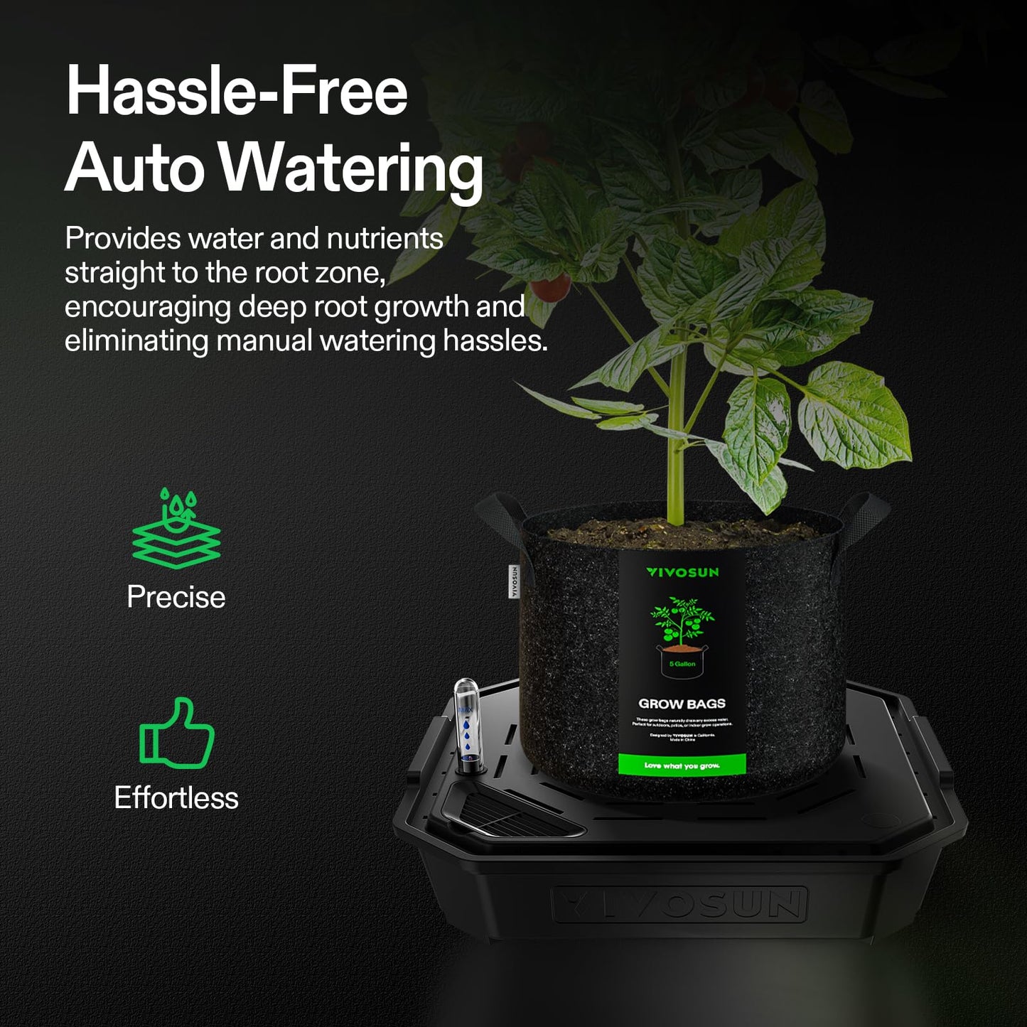VIVOSUN 4-Pack FlexFeed Self-Watering Pots, Auto Irrigation Fabric Pot Base with Water Meter & Maintenance Window, for Use Indoors/Outdoors in Grow Tents, Greenhouses, Gardens